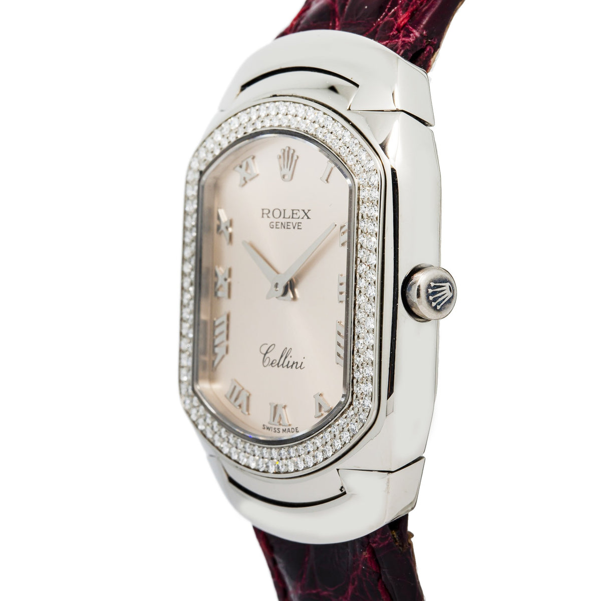 Rolex Cellini 6691 18K White Gold Diamond Bezel Pink Dial Quartz Ladies 24mm