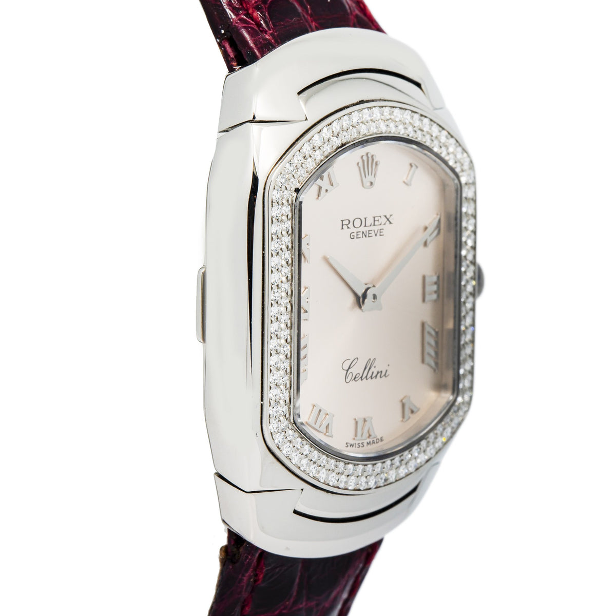 Rolex Cellini 6691 18K White Gold Diamond Bezel Pink Dial Quartz Ladies 24mm