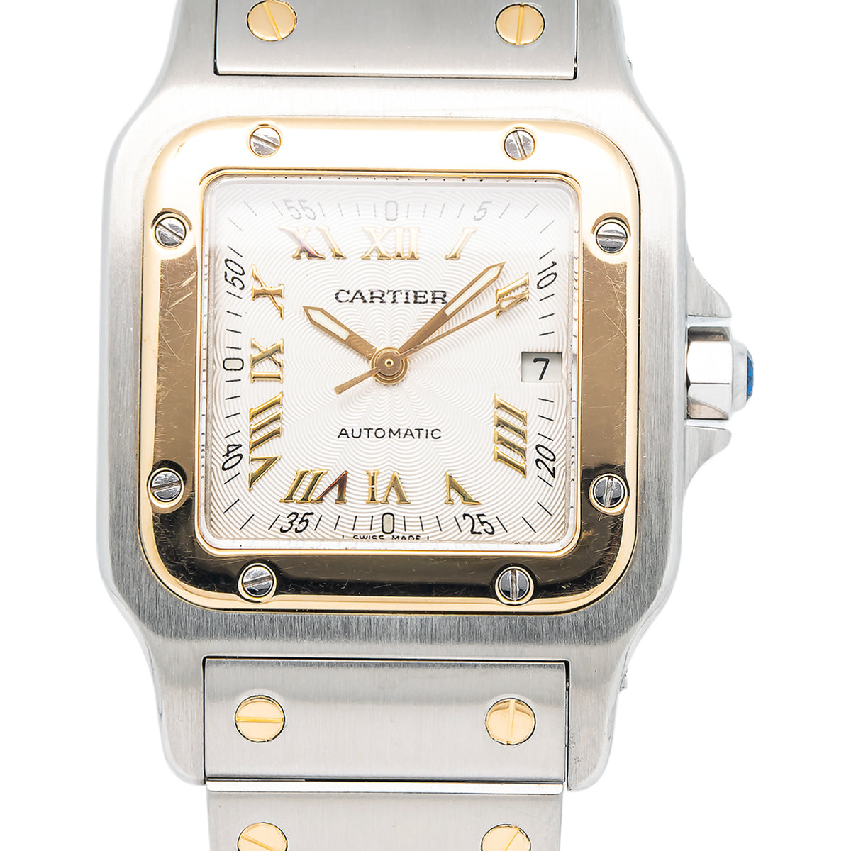 Cartier Santos Galbee W20041C4 18K Two Tone YG Silver Dial Auto Ladys Watch 30mm