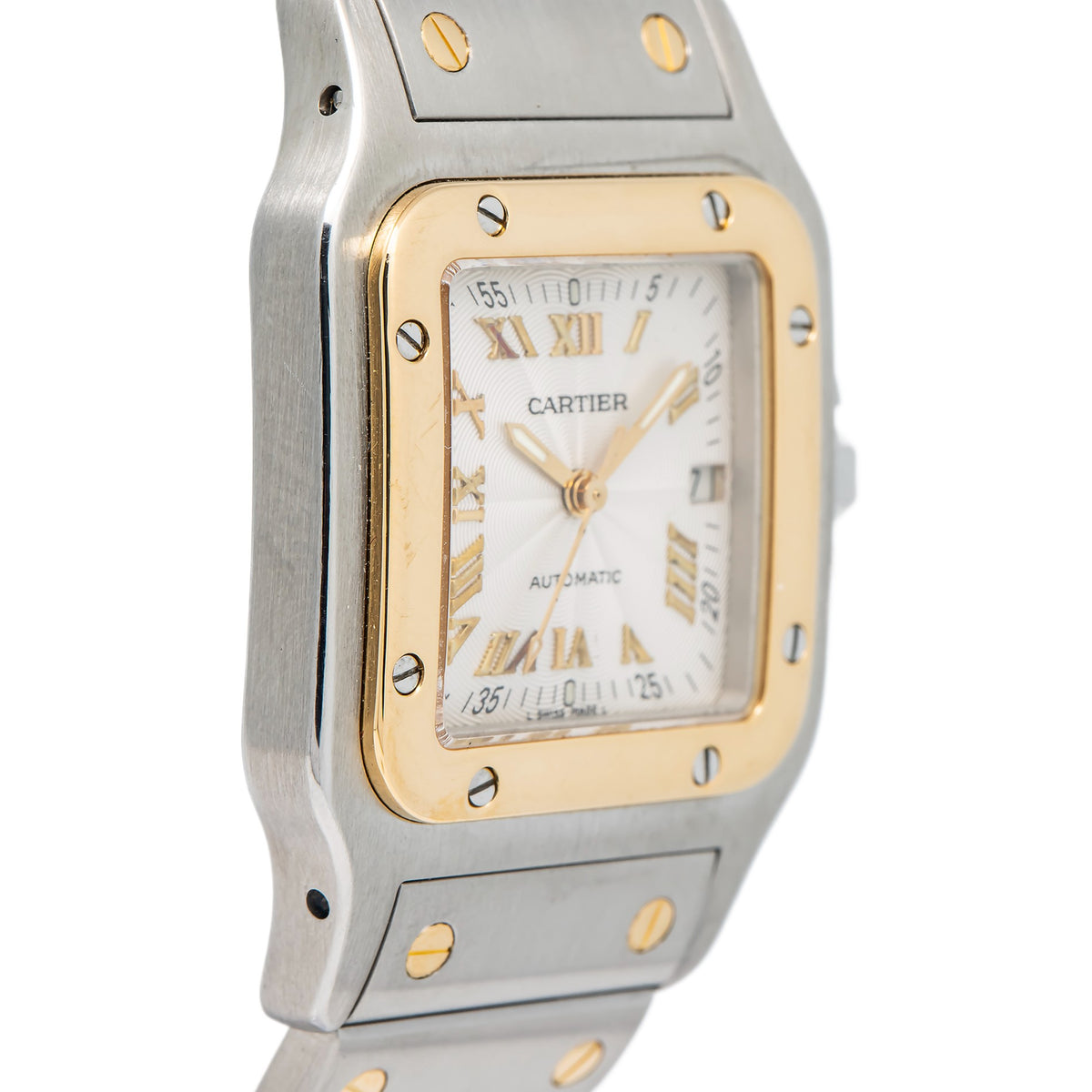 Cartier Santos Galbee W20041C4 18K Two Tone YG Silver Dial Auto Ladys Watch 30mm