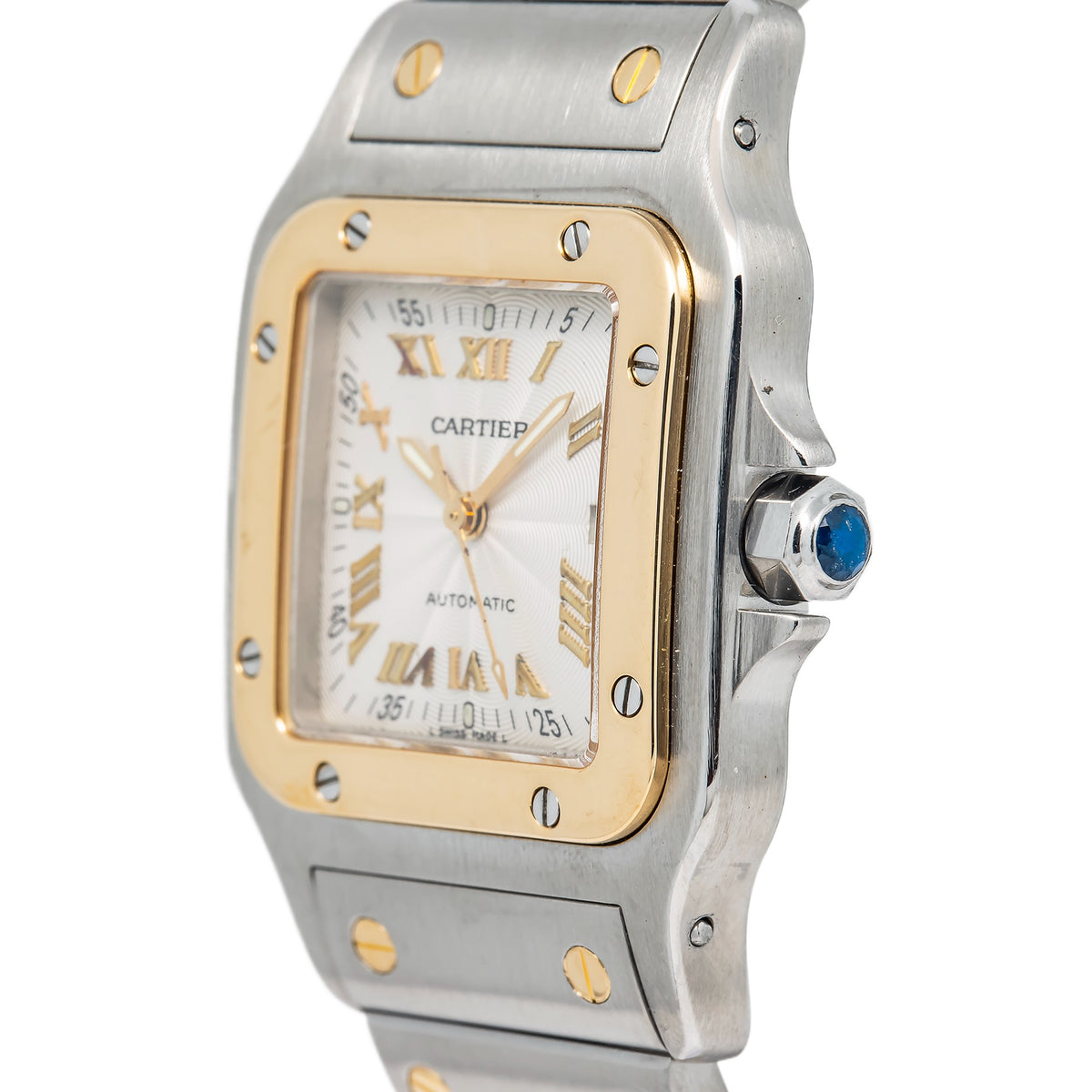 Cartier Santos Galbee W20041C4 18K Two Tone YG Silver Dial Auto Ladys Watch 30mm