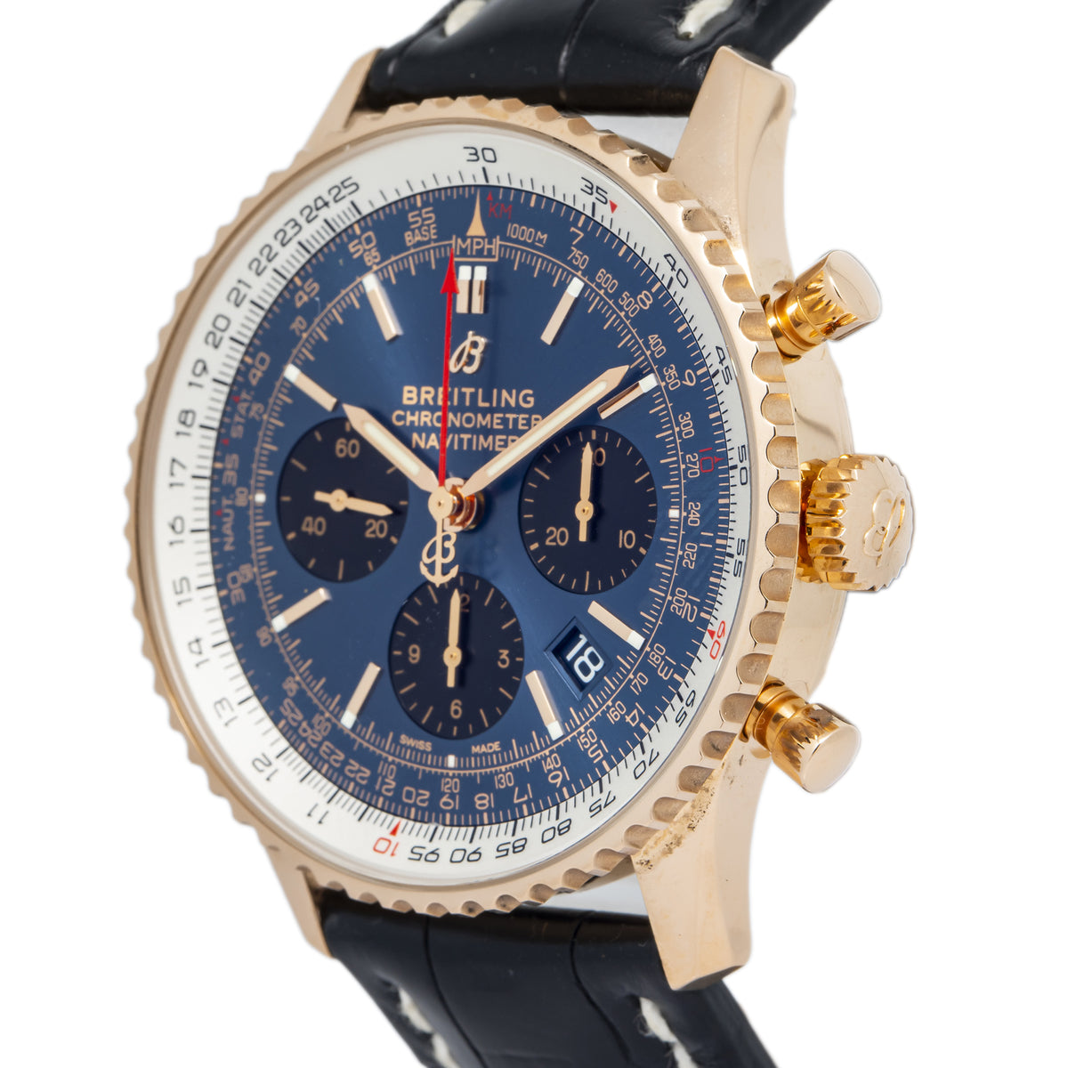 Breitling Navitimer RB0121 COMPLETE 18K Rose Gold Blue Dial Auto Men 43mm