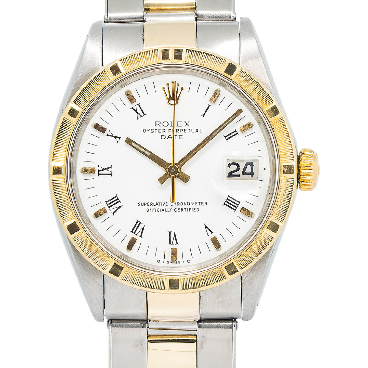 Rolex Date 1501 Oyster 18k Gold Two Tone Auto White Dial Unisex Watch 34mm