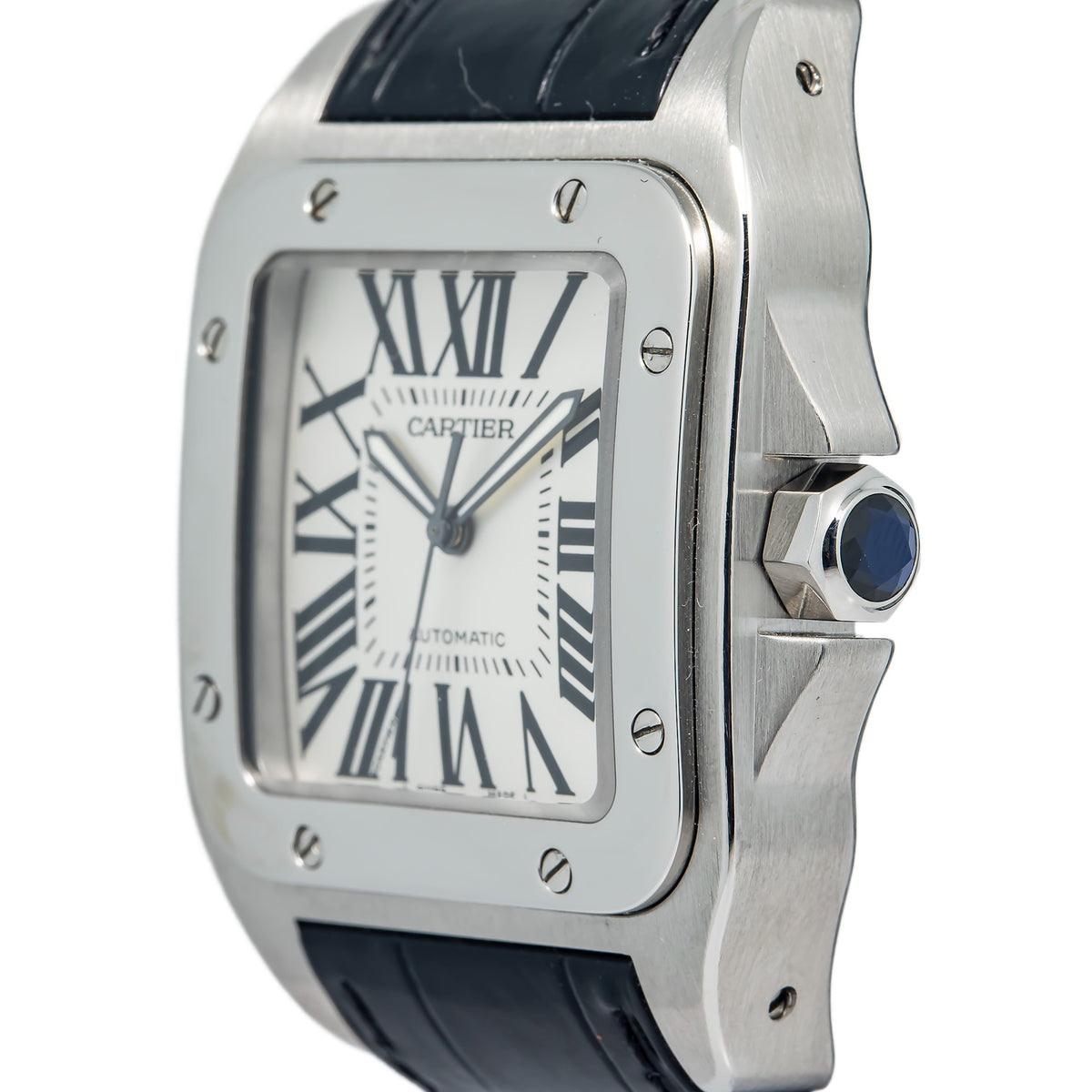 Cartier Santos 100 W20073X8 Stainless Steel White Dial Auto Men's Watch 38mm