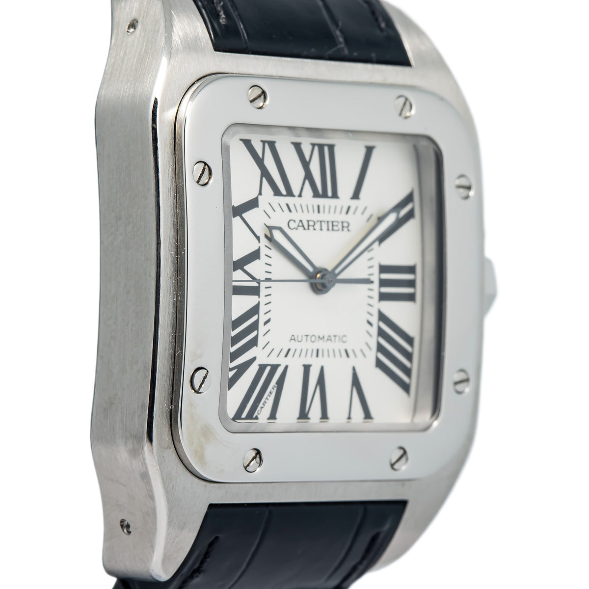 Cartier Santos 100 W20073X8 Stainless Steel White Dial Auto Men's Watch 38mm