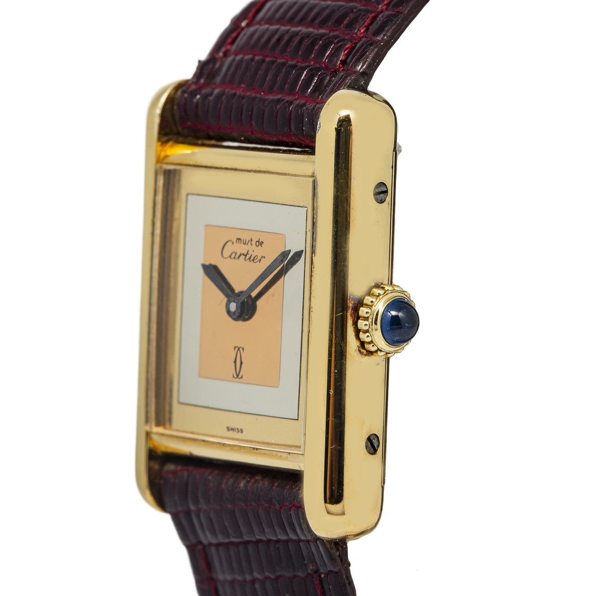 Cartier Must Tank Vermeil 590005 Quartz 18K YG Trinity Dial Lady's Watch 20x28mm