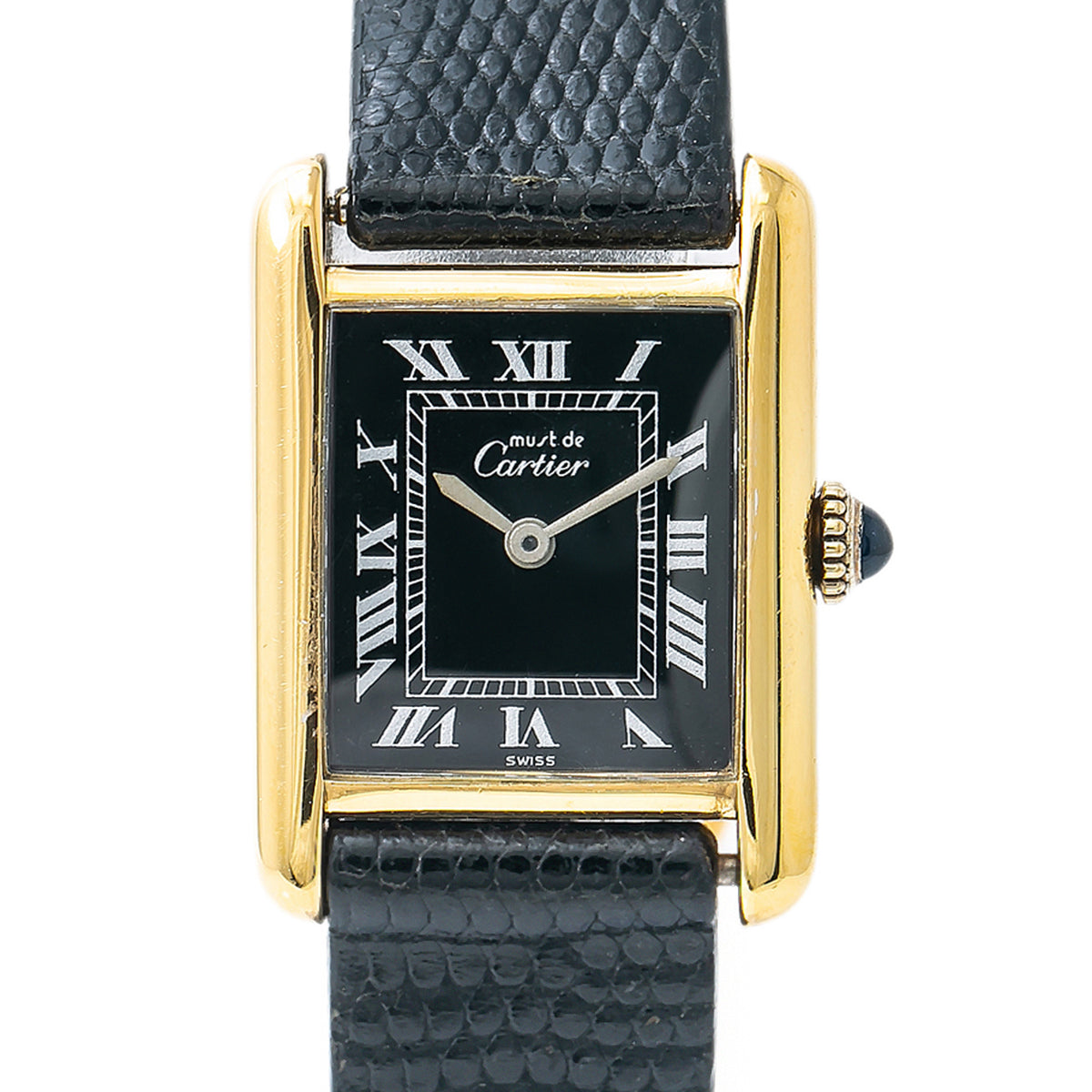 Cartier Tank Vintage Quartz 18K Yellow Gold Black Dial Lady's Watch 20x28mm