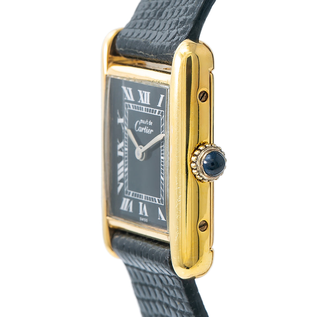 Cartier Tank Vintage Quartz 18K Yellow Gold Black Dial Lady's Watch 20x28mm