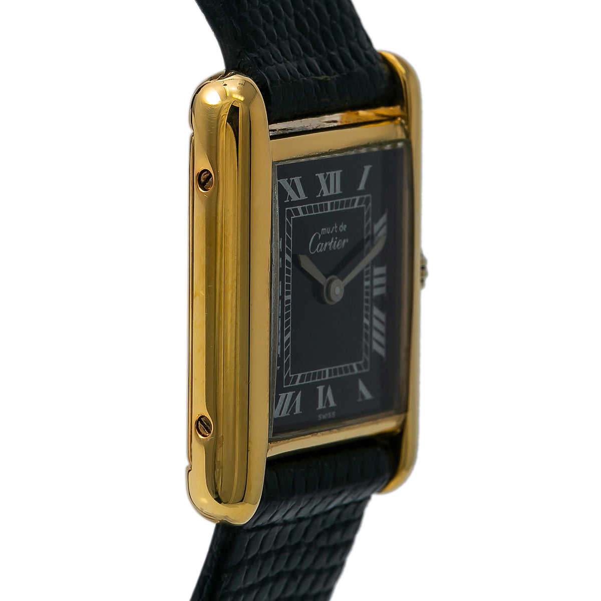 Cartier Tank Vintage Quartz 18K Yellow Gold Black Dial Lady's Watch 20x28mm