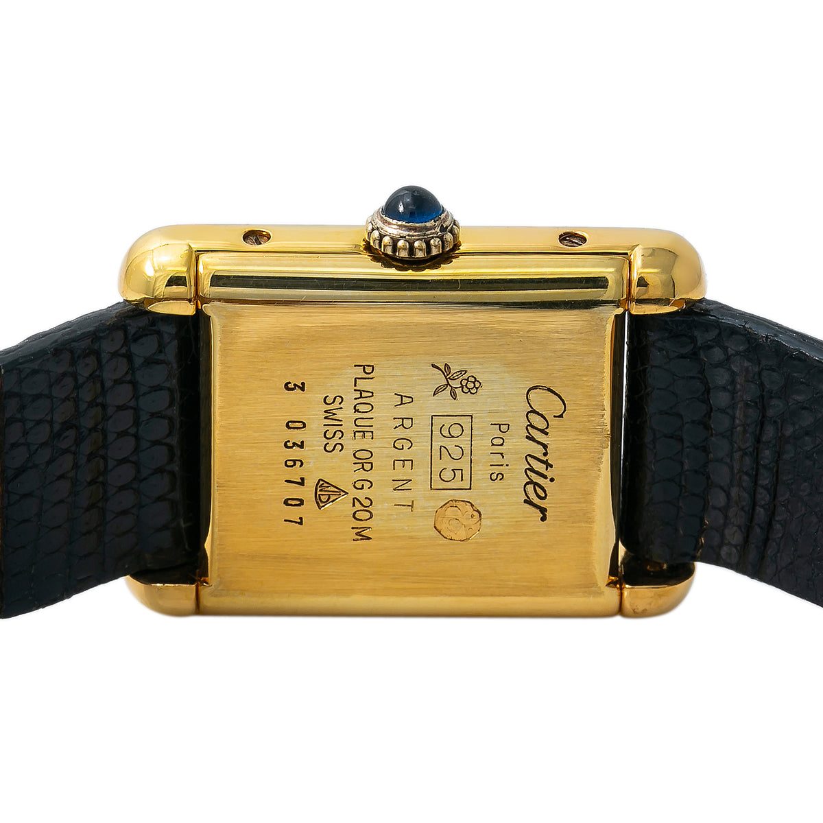 Cartier Tank Vintage Quartz 18K Yellow Gold Black Dial Lady's Watch 20x28mm