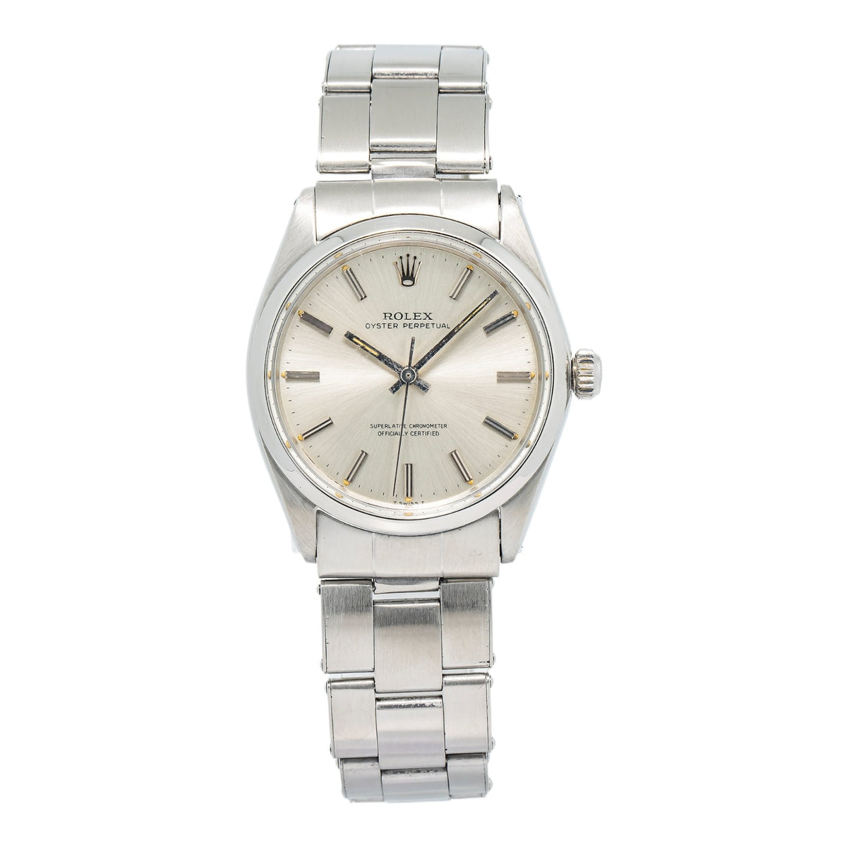 Rolex Oyster Perpetual 1002 Stainless Ivory Silver Auto Unisex Watch 34mm