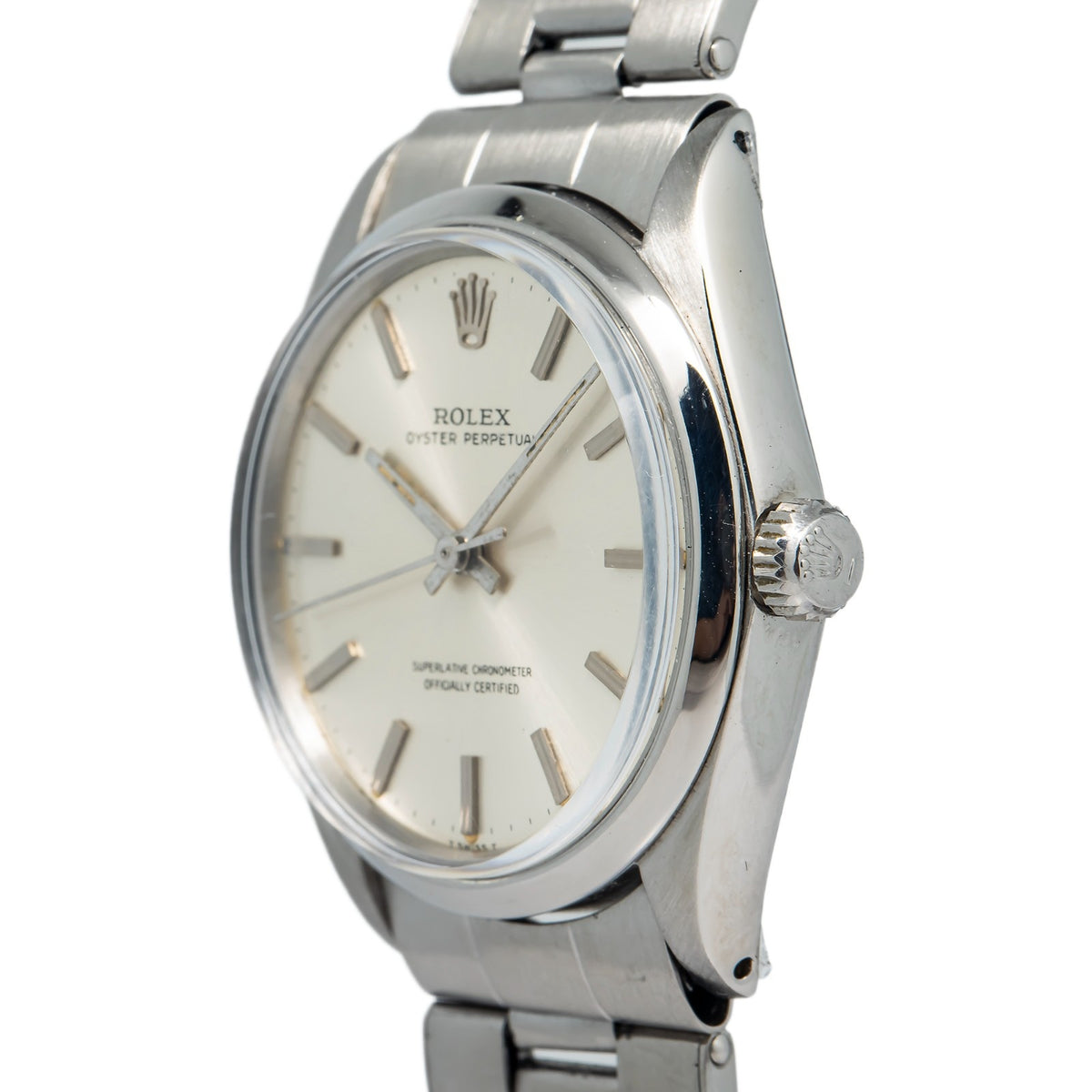 Rolex Oyster Perpetual 1002 Stainless Ivory Silver Auto Unisex Watch 34mm