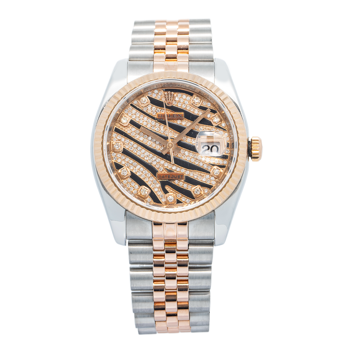 Rolex Datejust 116231 MINT Jubilee Two Tone Rose Diamond Zebra Dial Unisex 36mm