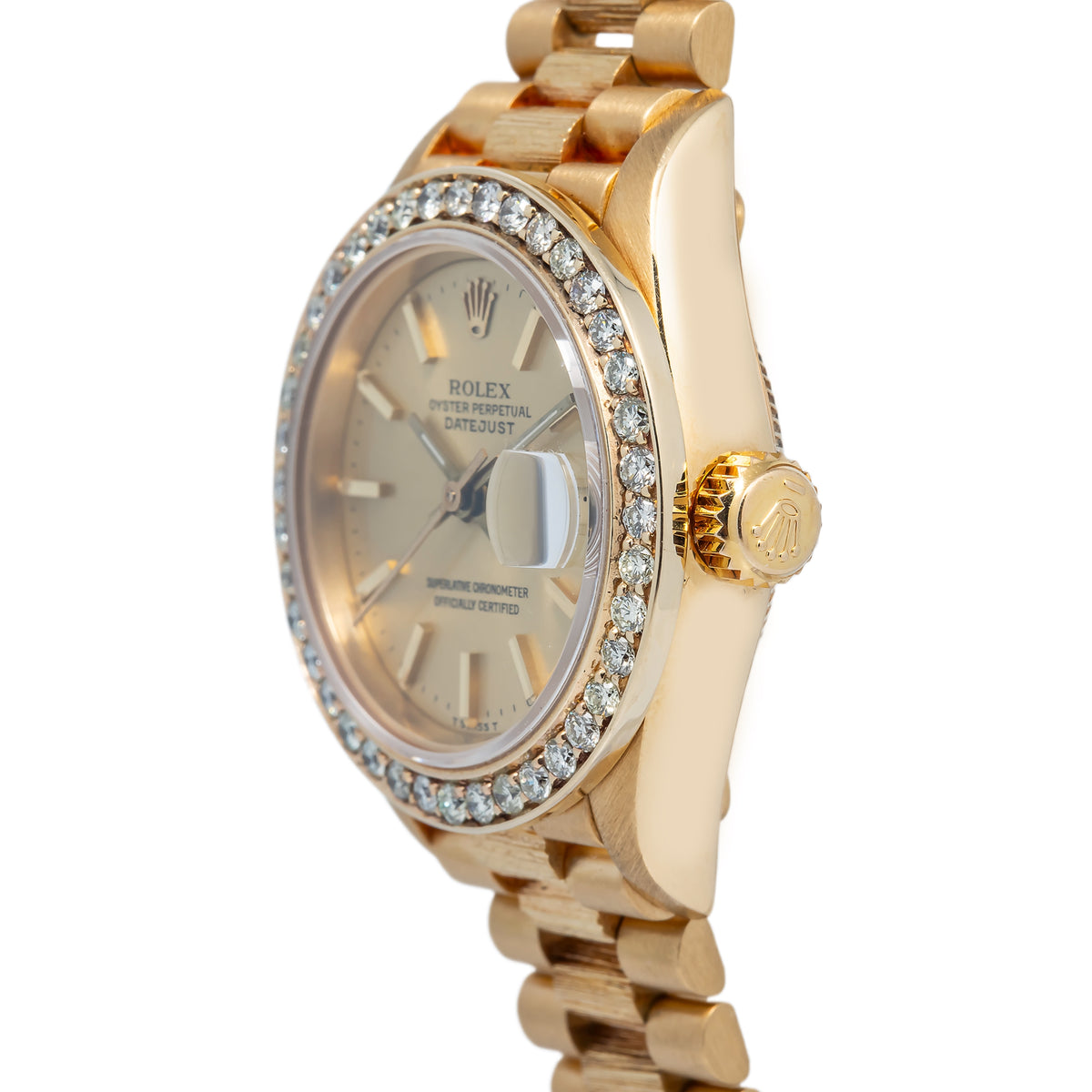 Rolex Datejust President Bark 69278 Diamond Bezel Champagne Dial Ladies 26mm