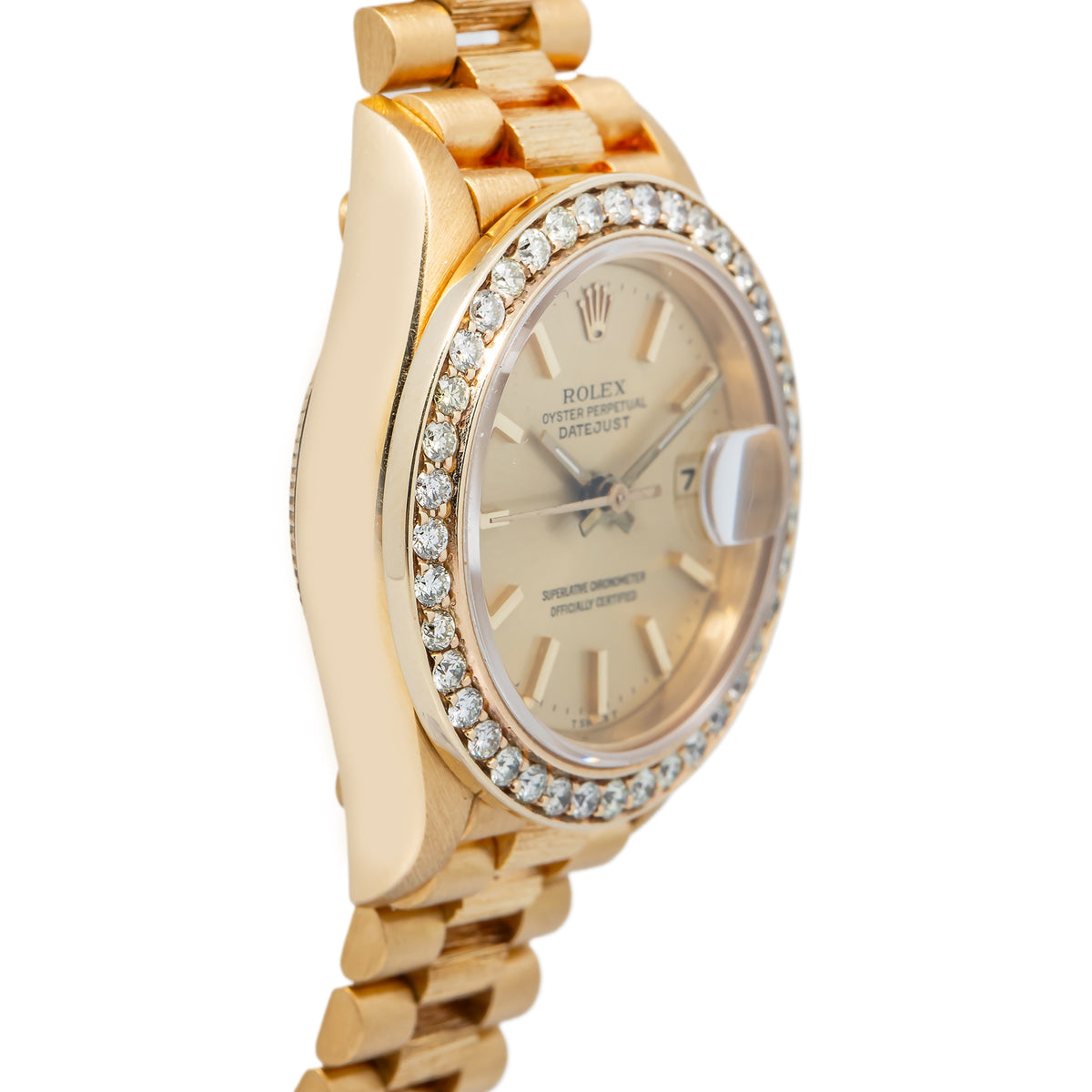 Rolex Datejust President Bark 69278 Diamond Bezel Champagne Dial Ladies 26mm