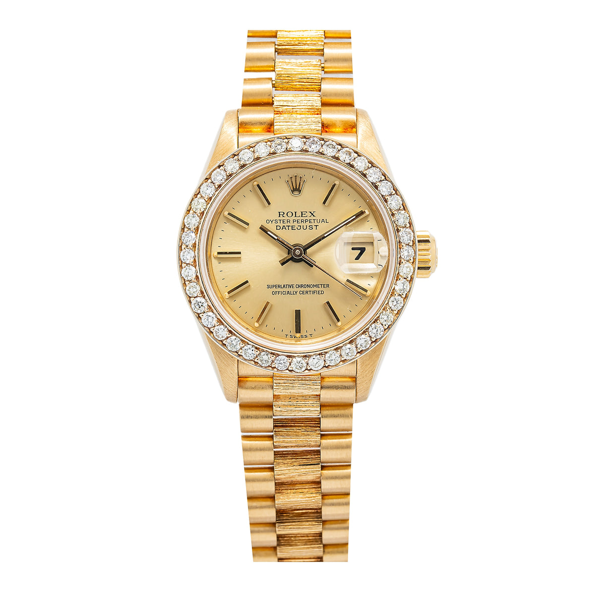 Rolex Datejust President Bark 69278 Diamond Bezel Champagne Dial Ladies 26mm