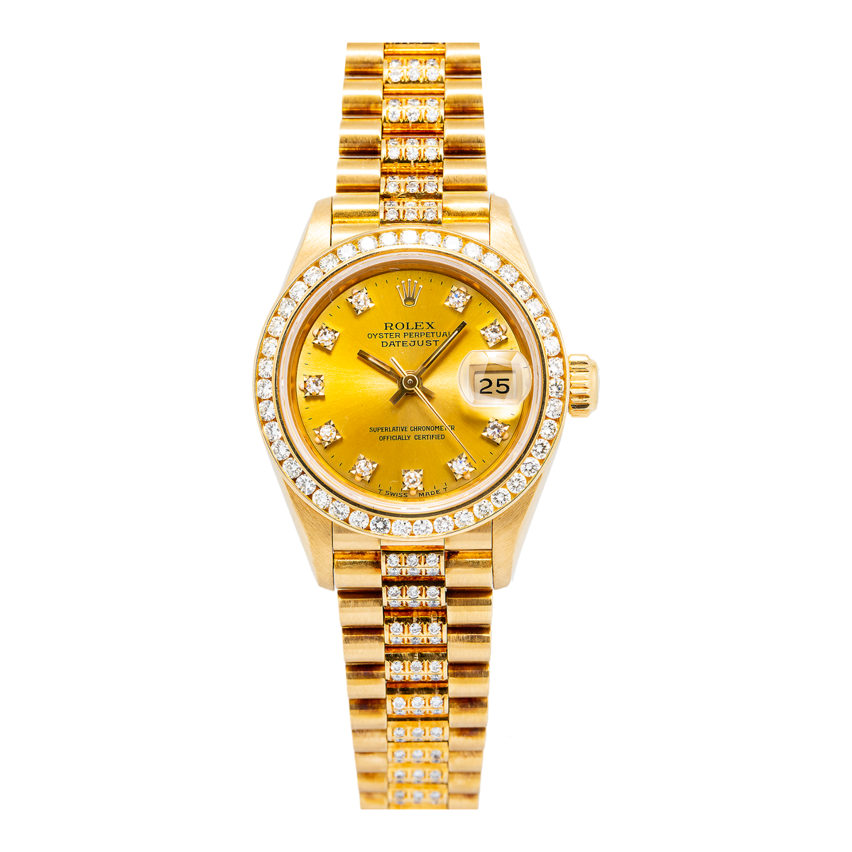 Rolex Datejust 69178 18k Yellow Gold President Diamond Champagne Dial Watch 26mm