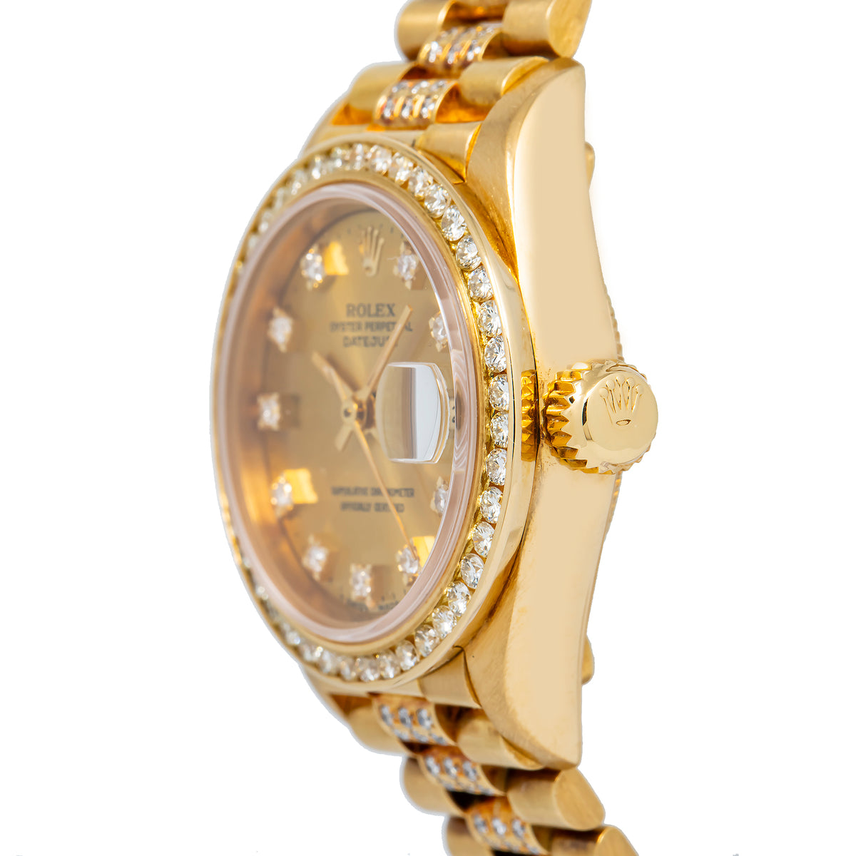 Rolex Datejust 69178 18k Yellow Gold President Diamond Champagne Dial Watch 26mm