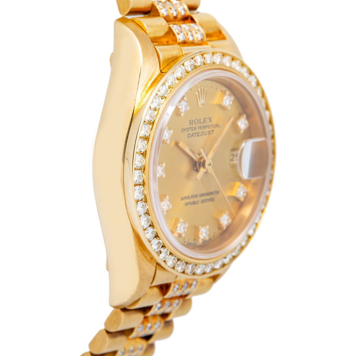Rolex Datejust 69178 18k Yellow Gold President Diamond Champagne Dial Watch 26mm