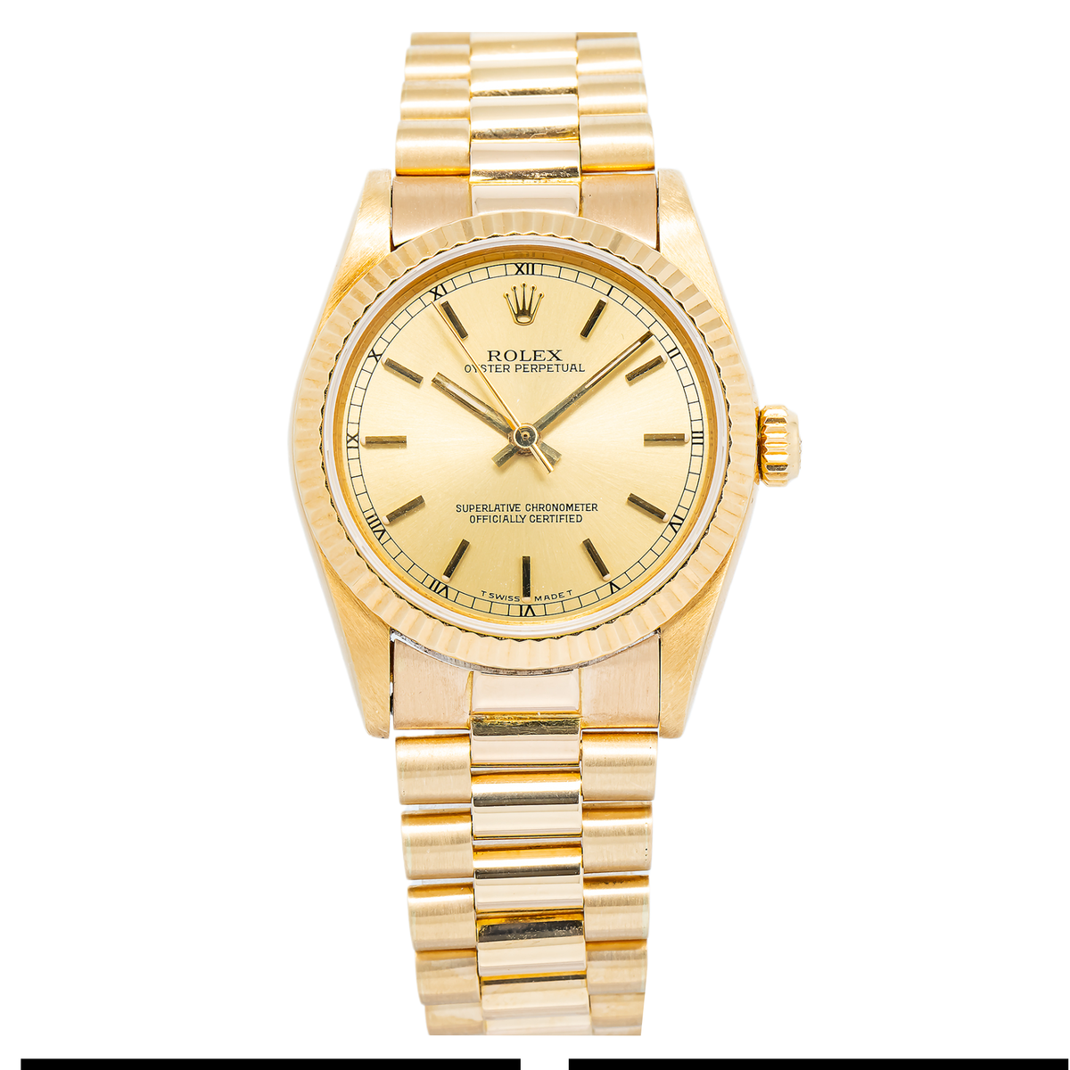 Rolex Oyster Perpetual 67518 Auto Yellow Gold Champagne Dial Midsize watch 31mm