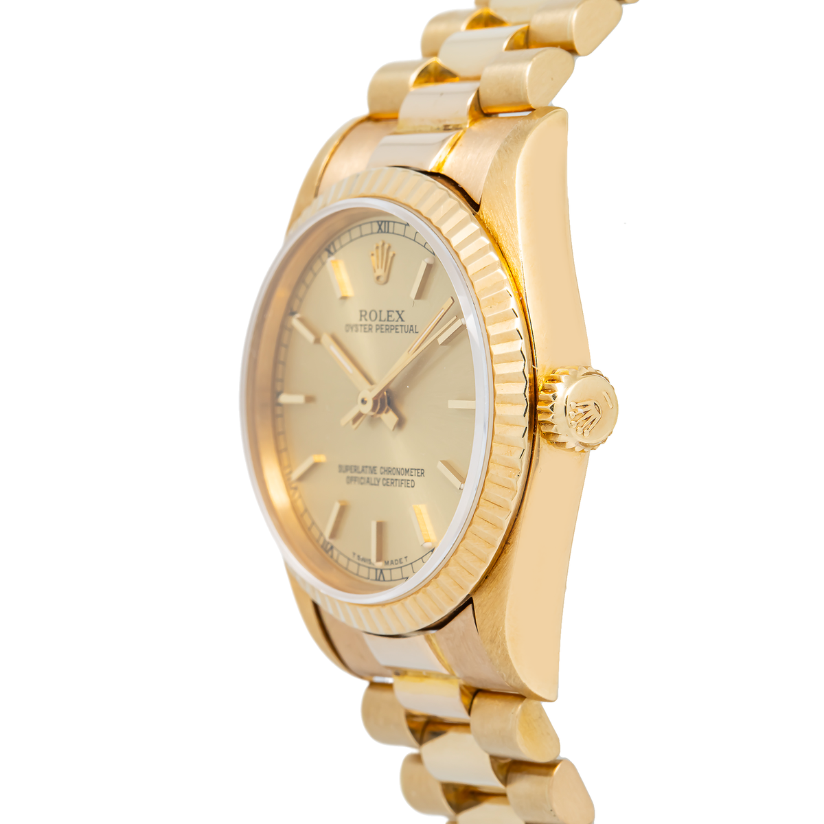 Rolex Oyster Perpetual 67518 Auto Yellow Gold Champagne Dial Midsize watch 31mm