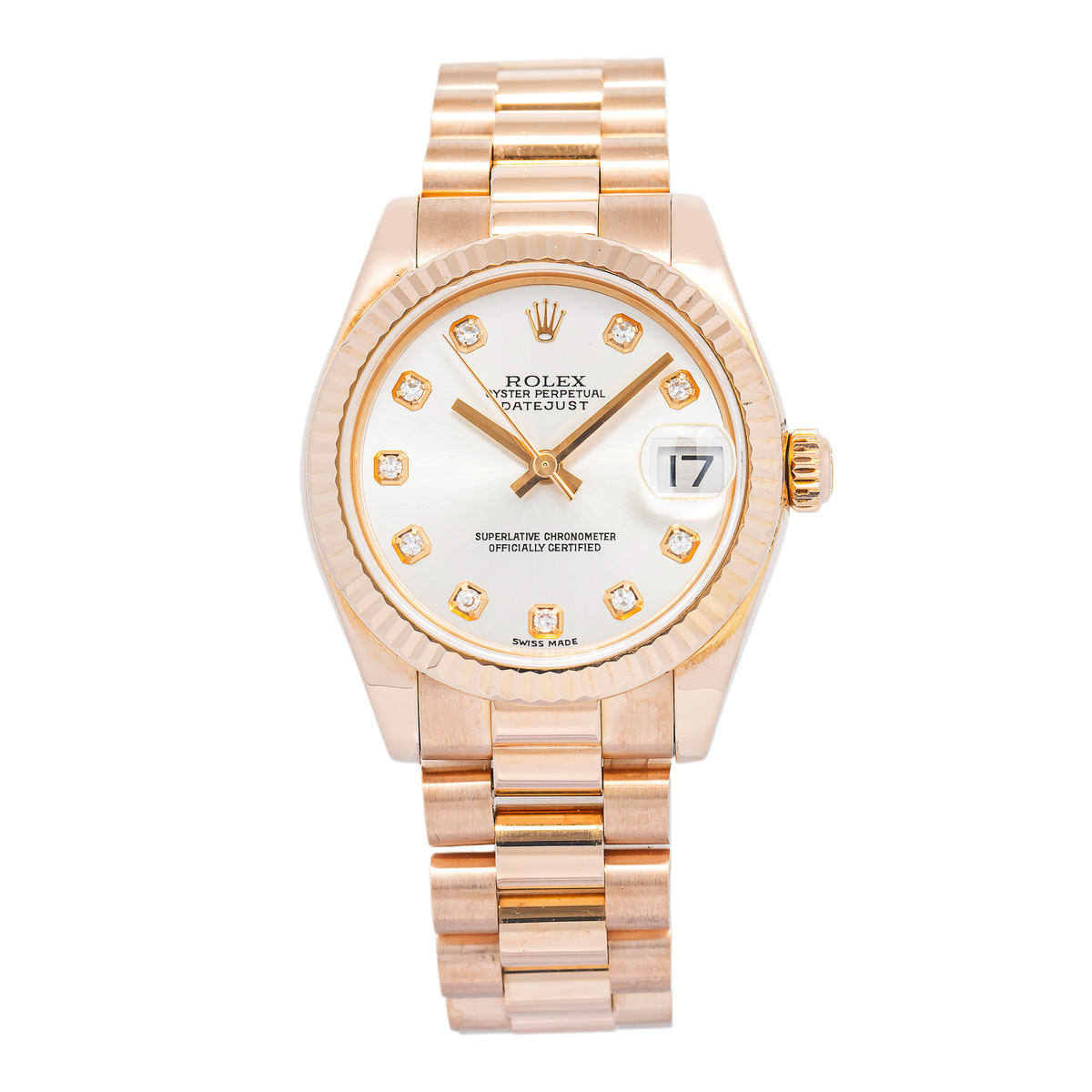 Rolex Datejust 178275 18k Rose Gold President Factory Silver DIamond Watch 31mm