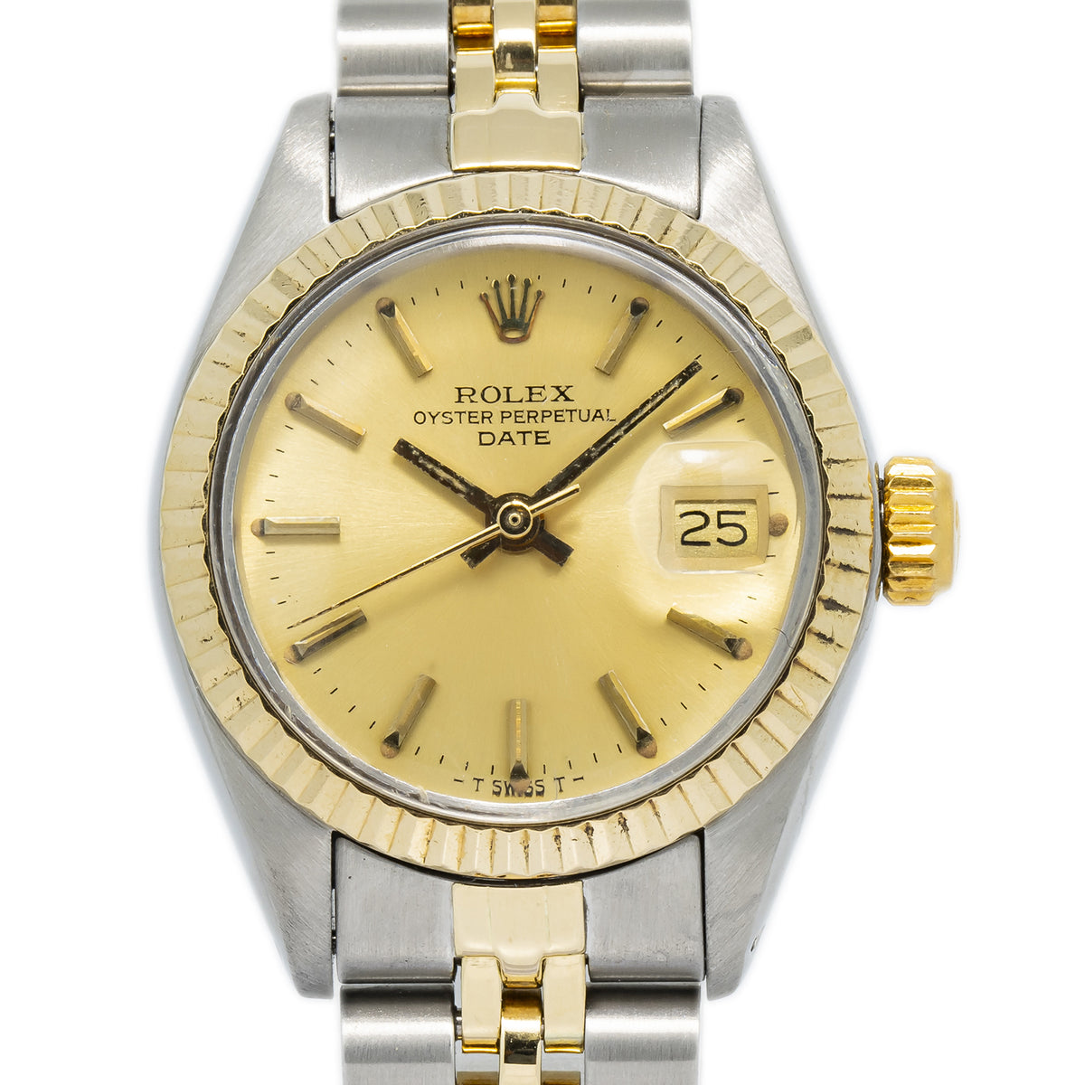Rolex Date 6917 Two Tone Yellow Jubilee Auto Champagne Dial Ladies Watch 26mm