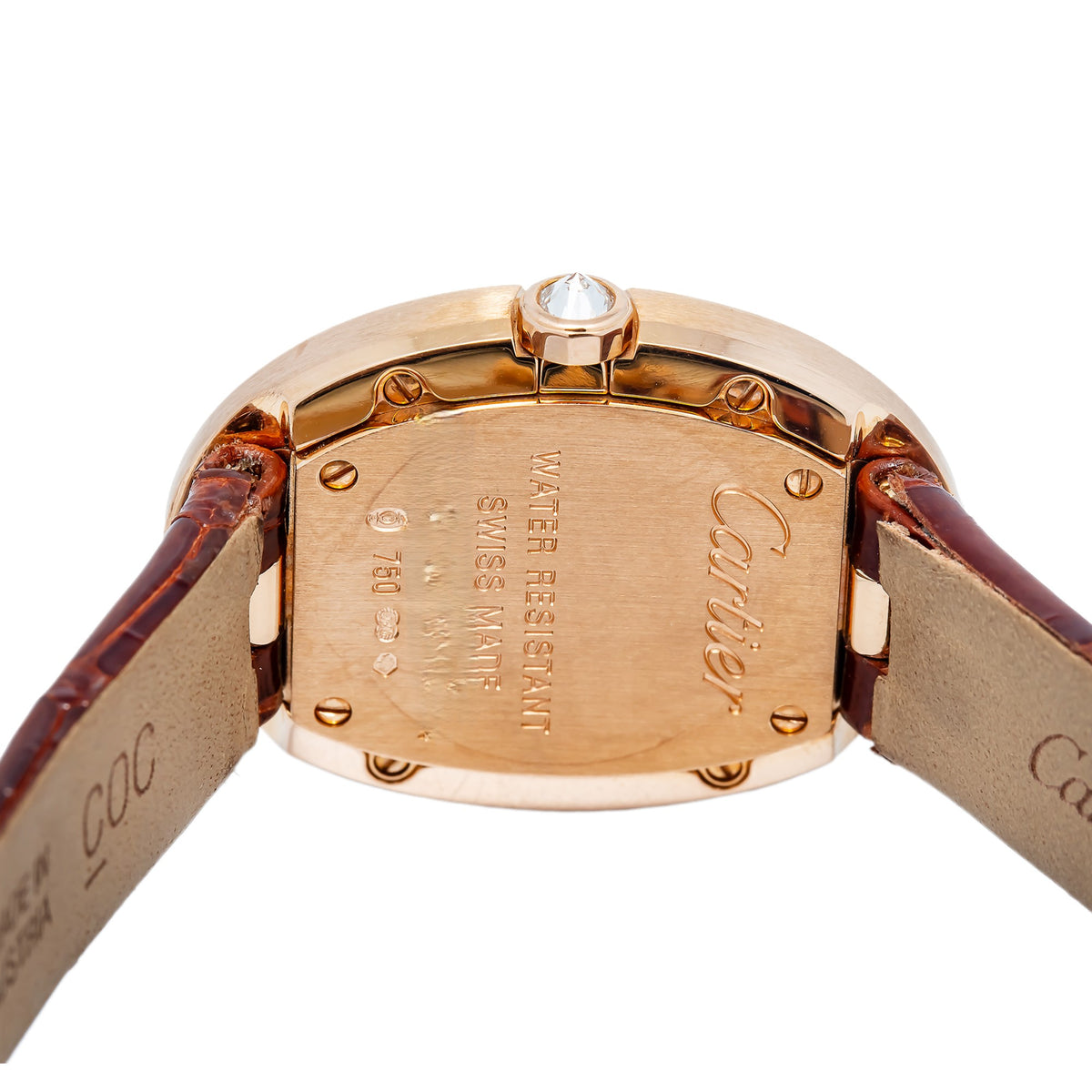 Cartier Baignoire W8000007 18k Rose Quartz Diamond Bezel Silver Dial Ladies 23mm