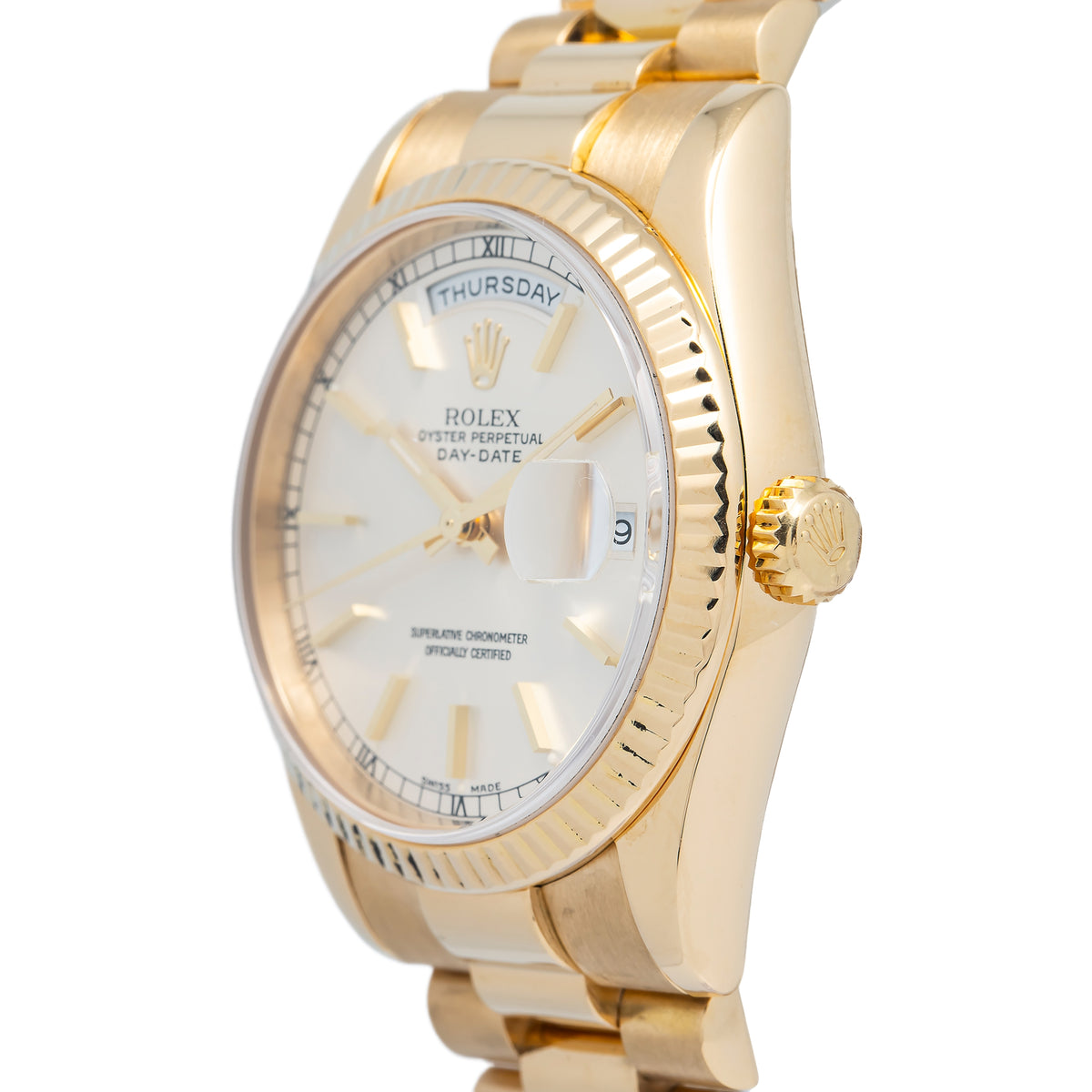 Rolex DayDate 118238 18k Yellow Gold President 2002 Auto Silver Dial Unisex 36mm