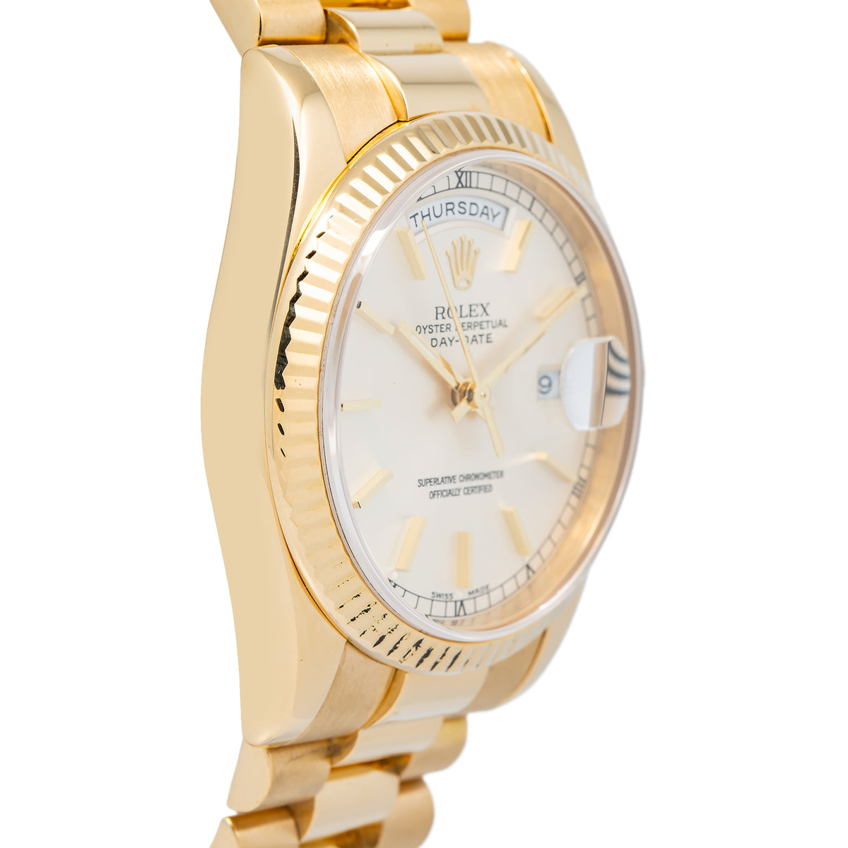 Rolex DayDate 118238 18k Yellow Gold President 2002 Auto Silver Dial Unisex 36mm