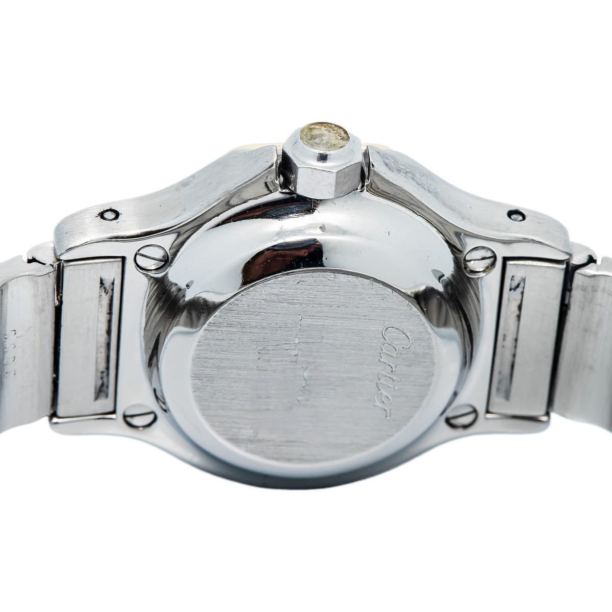 Cartier Santos Octagon 0907 Yellow Gold Two Tone White Dial Auto Lady Watch 24mm