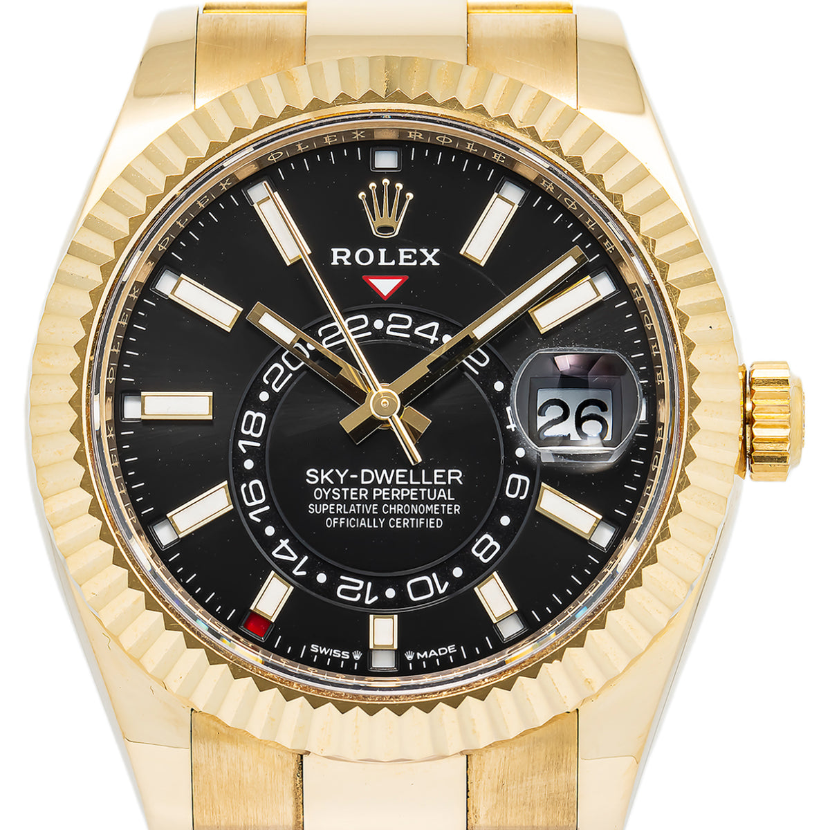 Rolex Sky-Dweller 336938 MINT 18k Yellow Gold Black Dial Men's Watch 42mm