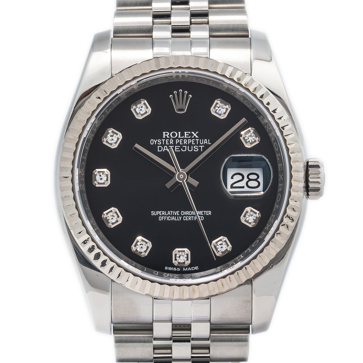 Rolex Datejust 116234 with Card 2017 SS Jubilee Black Diamond Dial Watch 36mm