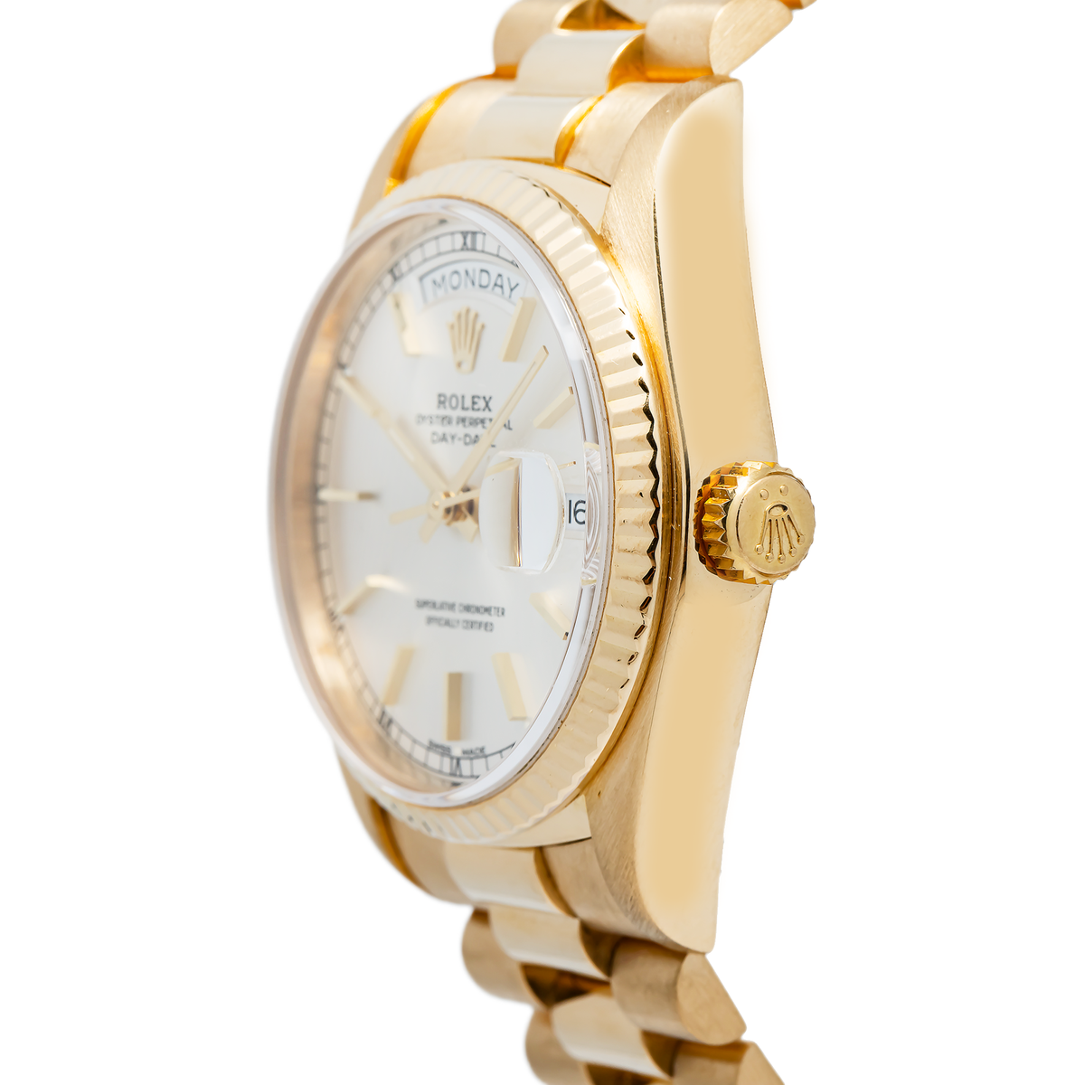 Rolex DayDate 18038 President Silver Dial 18k Yellow Gold Men's Watch 36mm