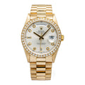 Rolex Day Date 18348 18k Yellow Gold Factory Silver Diamond Dial Auto Watch 36mm
