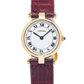 Cartier Vendome 81002 18K YG Bezel Burgundy Leather Strap Quartz Lady Watch 24mm