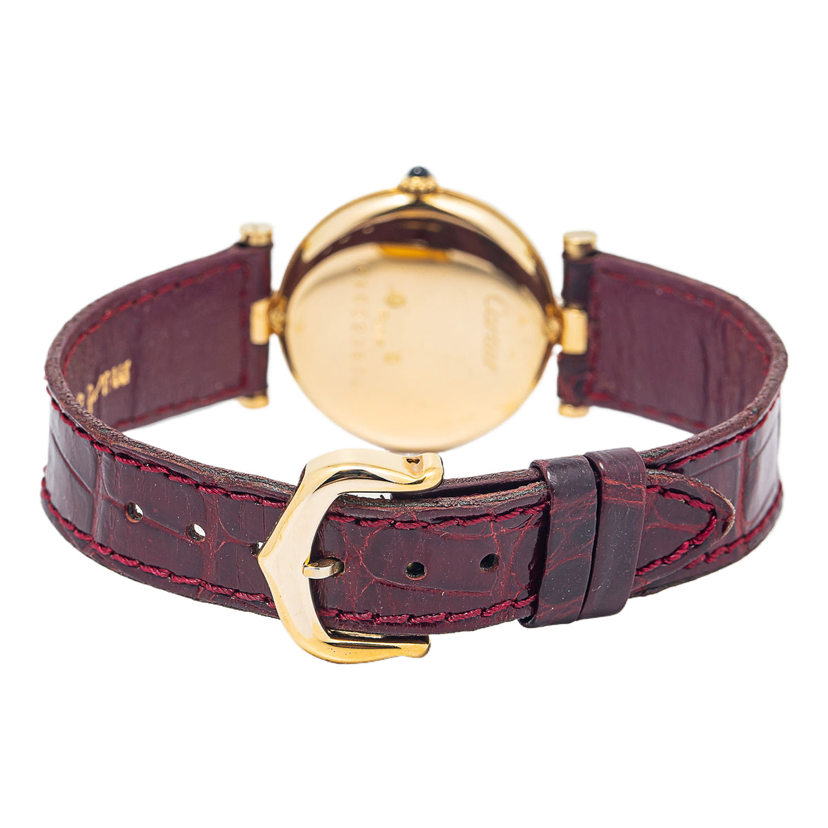 Cartier Vendome 81002 18K YG Bezel Burgundy Leather Strap Quartz Lady Watch 24mm