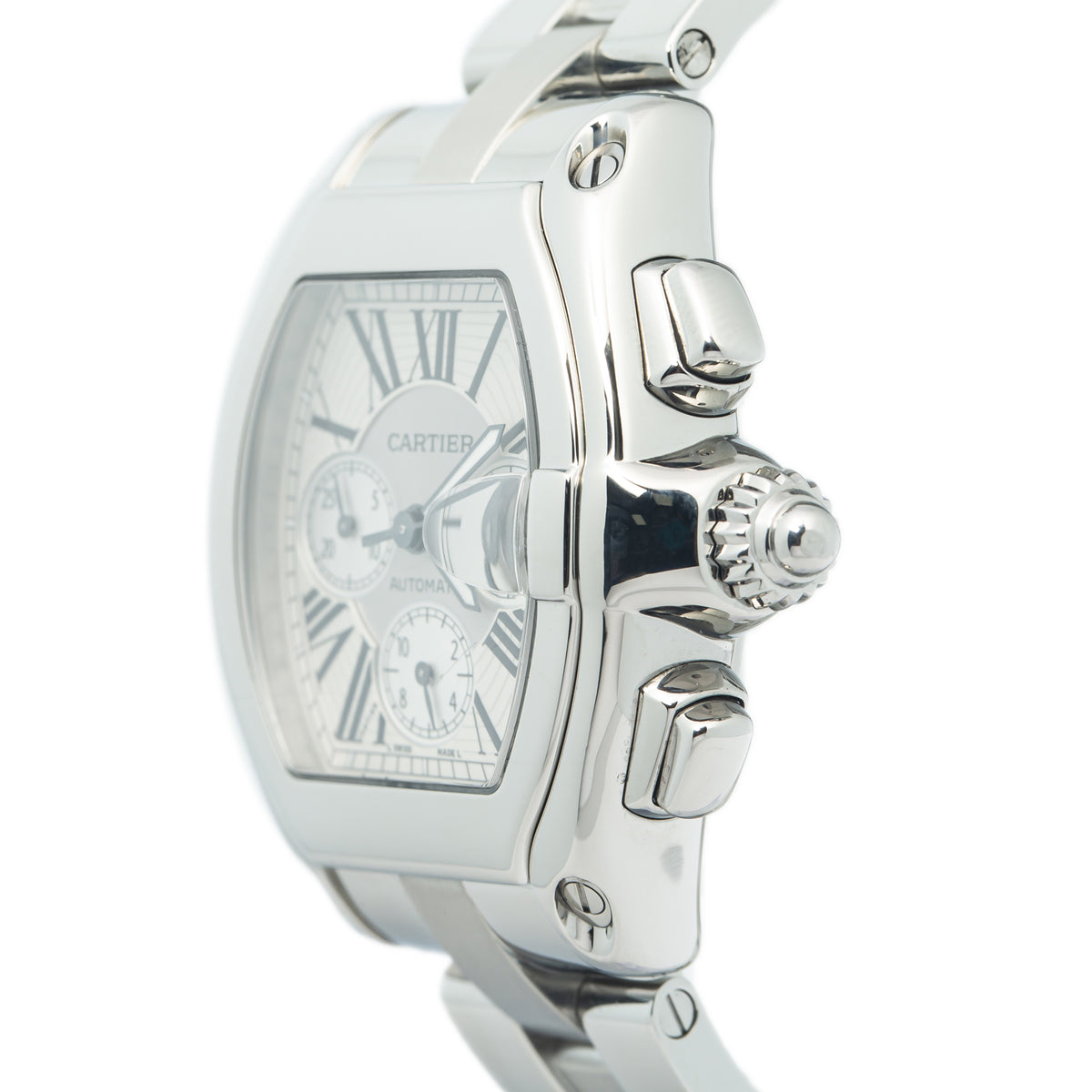 Cartier Roadster W62019X6 Chrono Stainless Auto Silver Dial Men's Watch 43mm