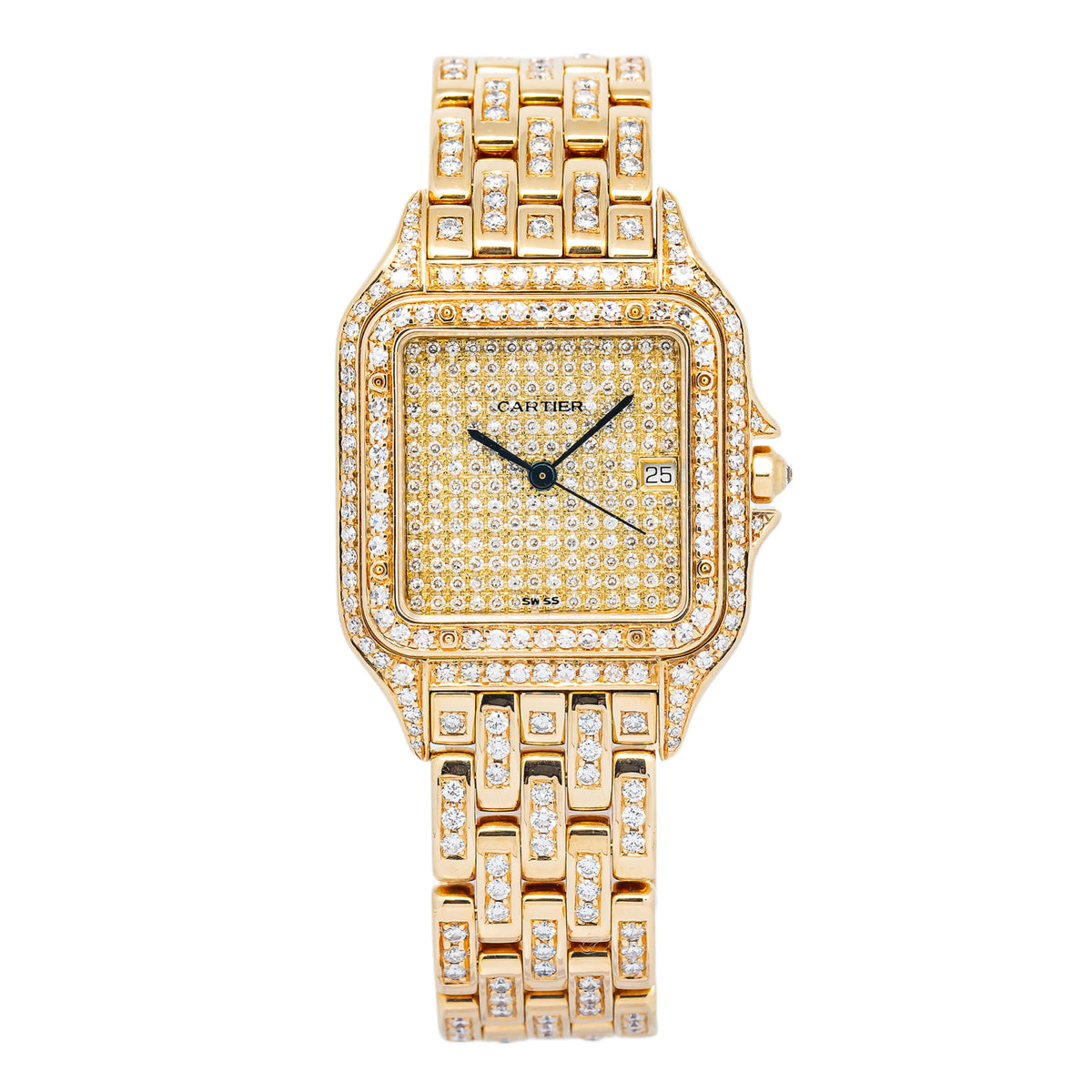 Cartier Panthere 883969 18k YG Aftermarket Pave Diamond Dial Quartz Unisex 29mm