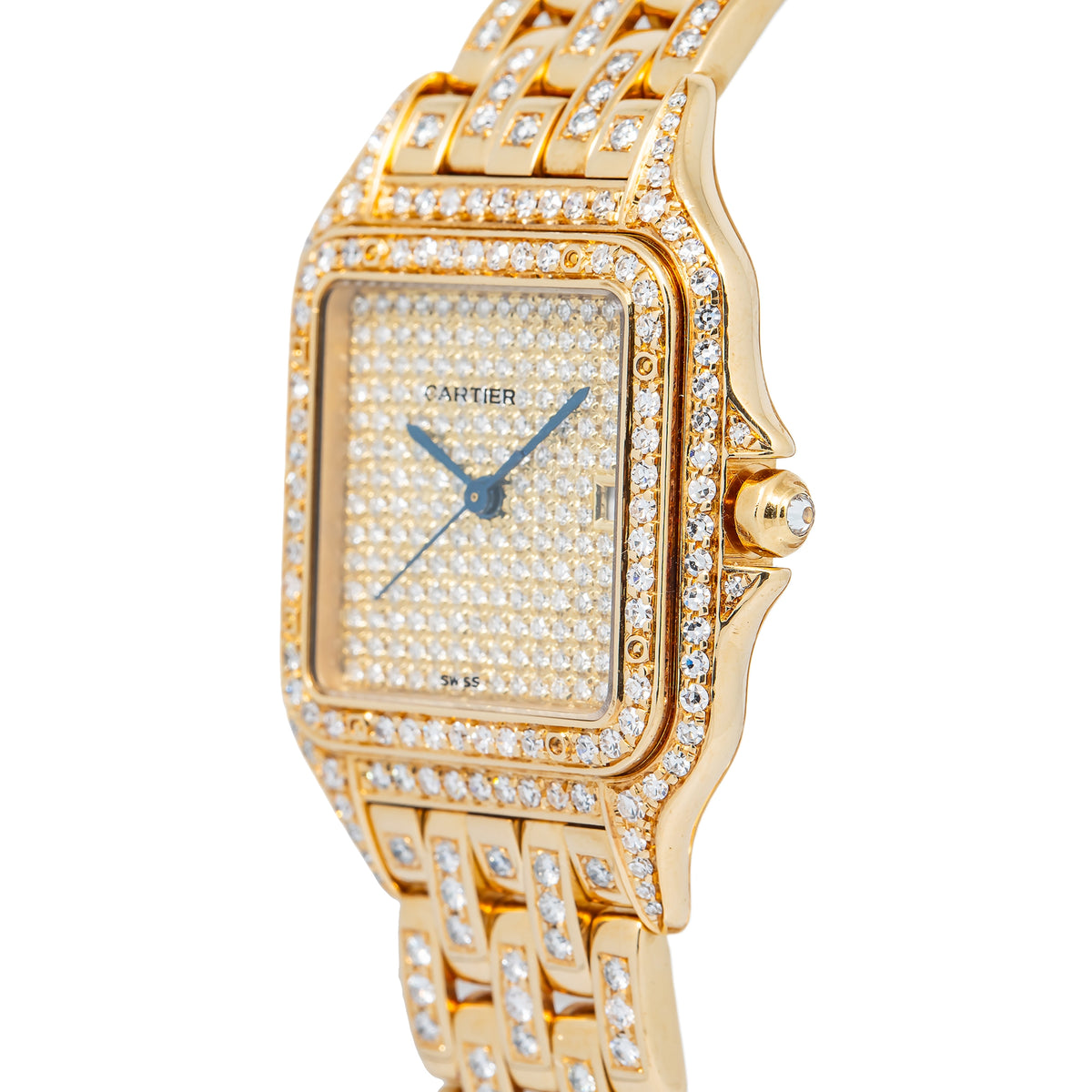Cartier Panthere 883969 18k YG Aftermarket Pave Diamond Dial Quartz Unisex 29mm