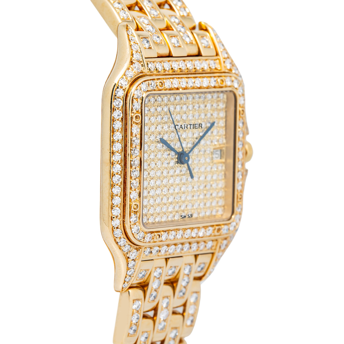 Cartier Panthere 883969 18k YG Aftermarket Pave Diamond Dial Quartz Unisex 29mm