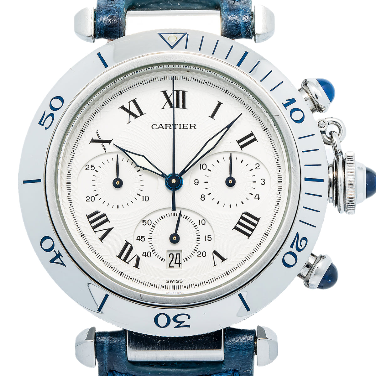 Cartier Pasha 1050 W3101855 SS Ivory Dial Quartz Chronograph Unisex Watch 38MM