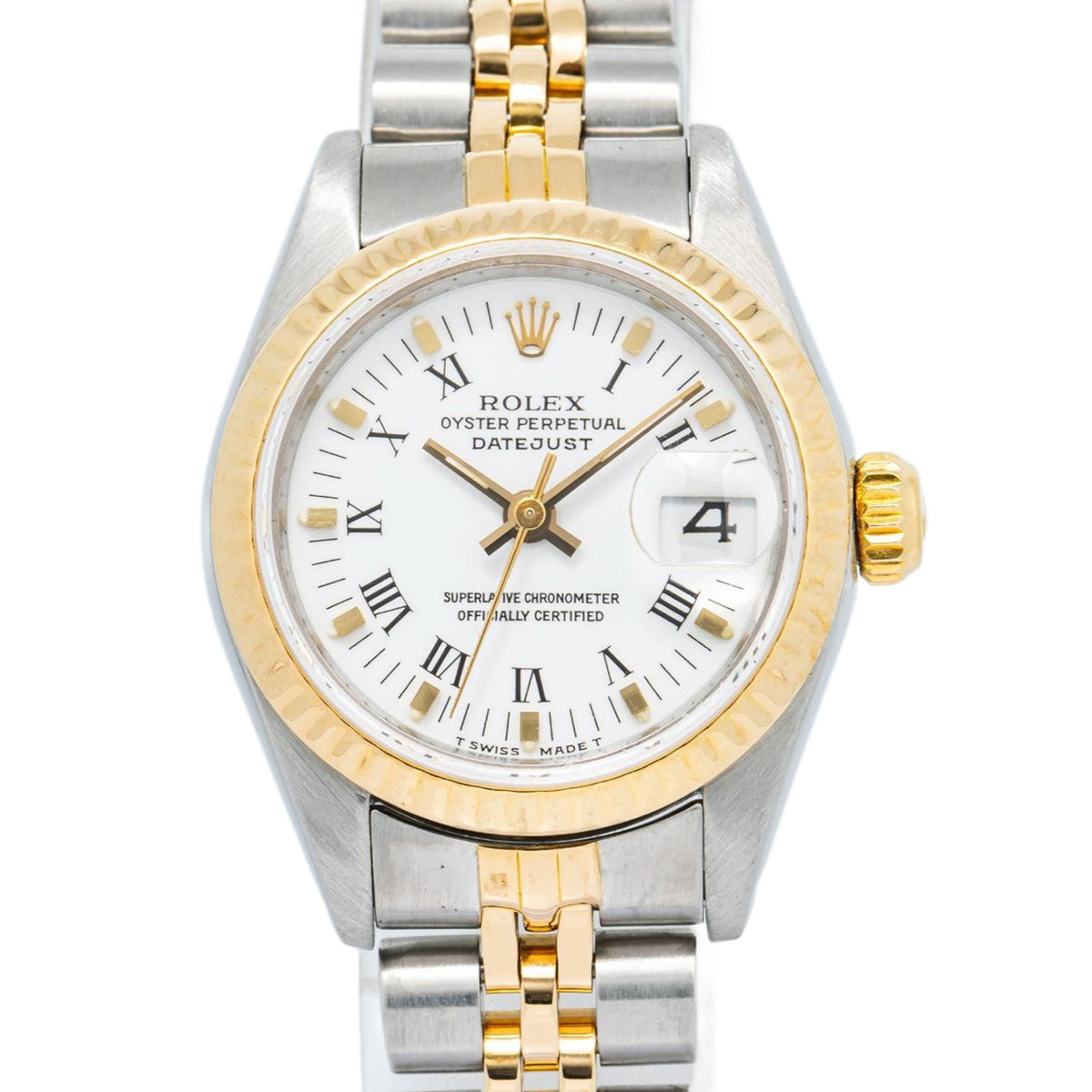 Rolex DateJust 69173 Jubilee 18K Two Tone YG White Dial Auto Ladies Watch 26mm
