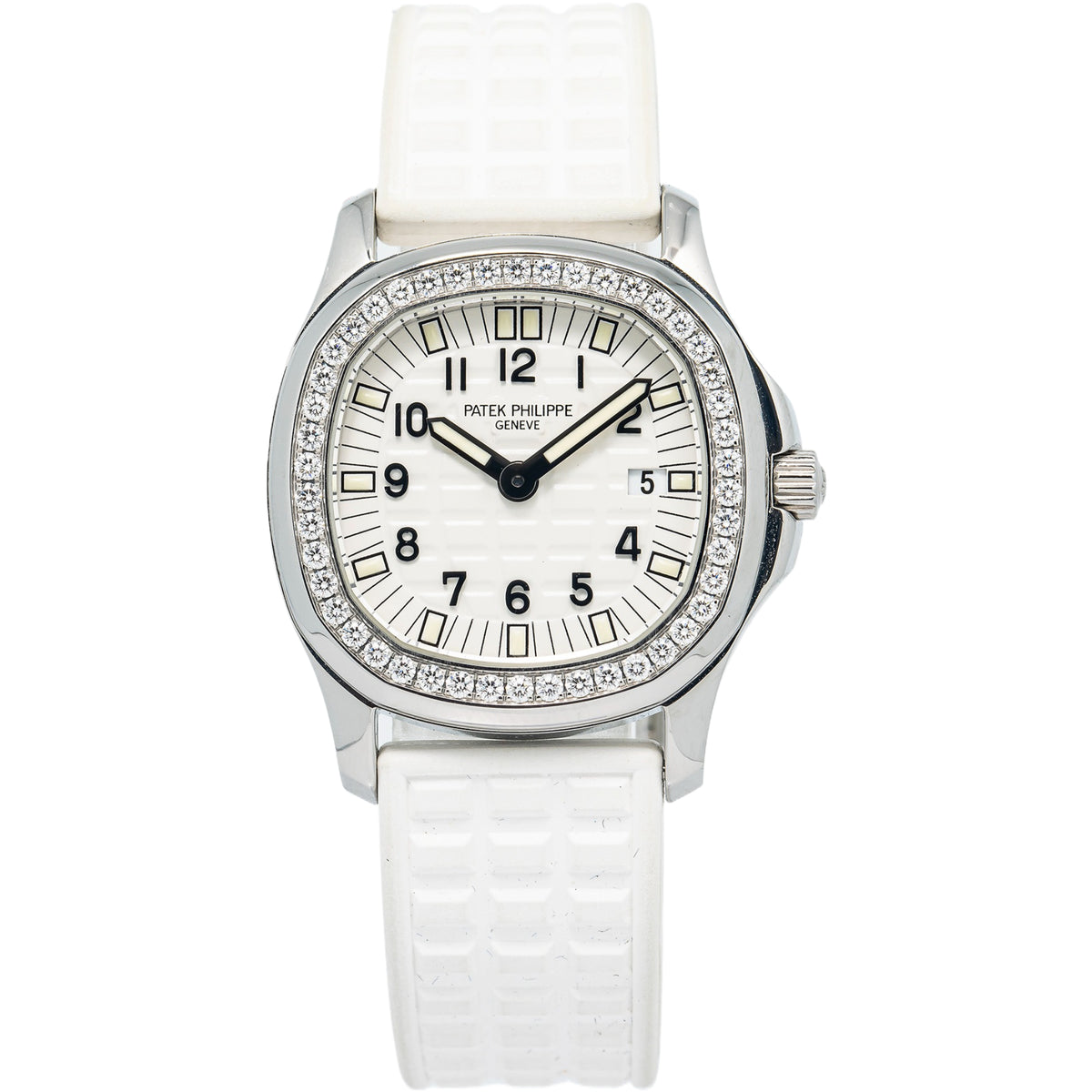 Patek Philippe Aquanaut 4961A Diamond Bezel White Dial Quartz Ladies Watch 28mm