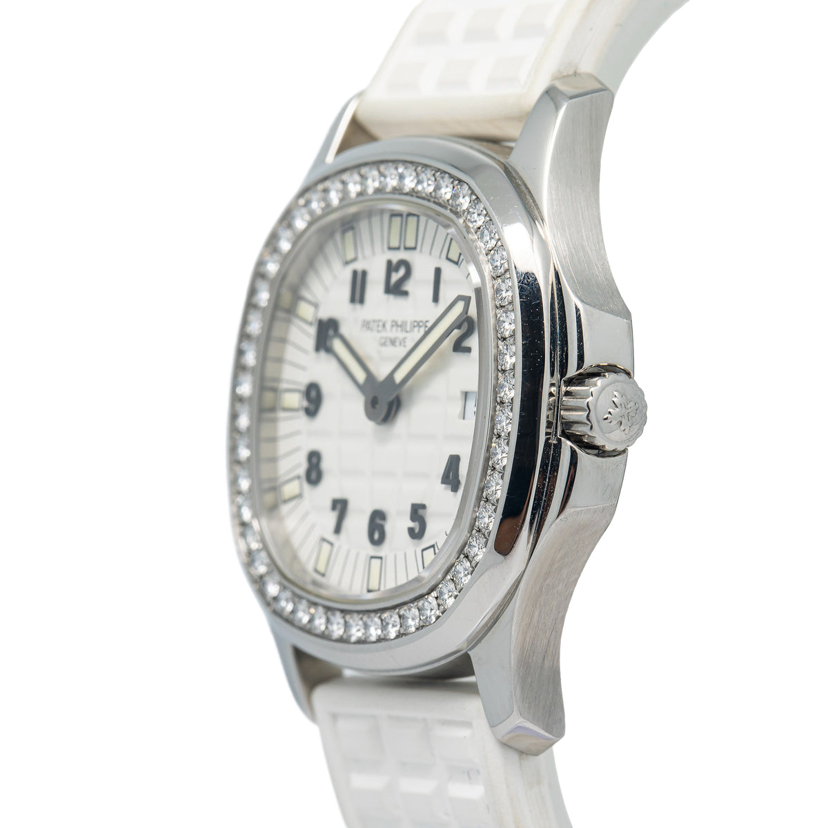 Patek Philippe Aquanaut 4961A Diamond Bezel White Dial Quartz Ladies Watch 28mm