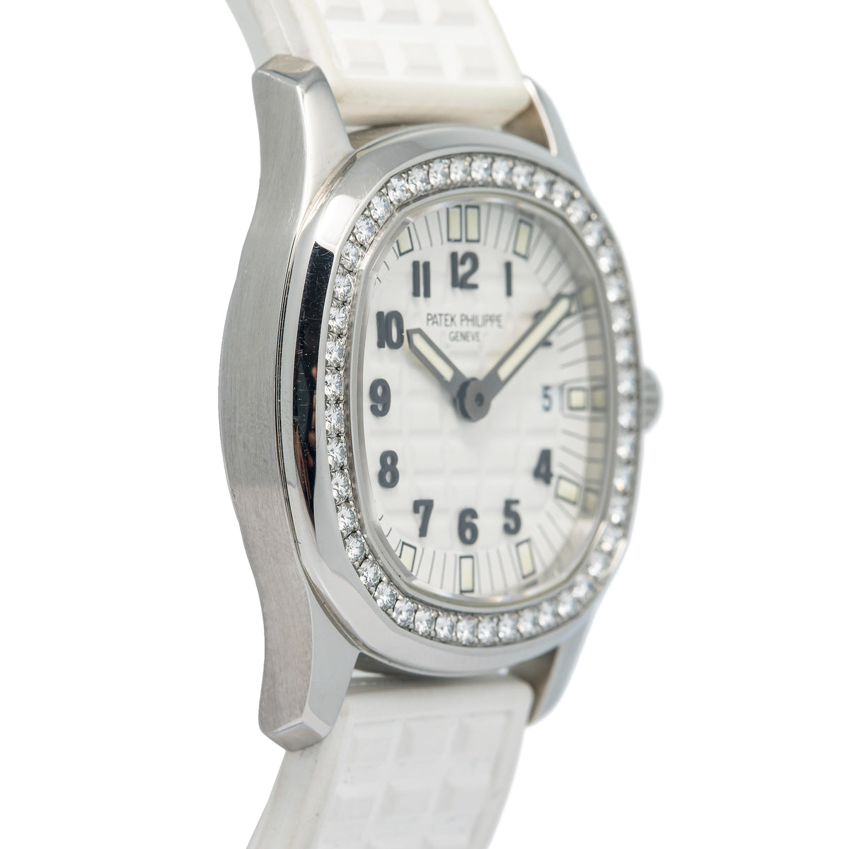Patek Philippe Aquanaut 4961A Diamond Bezel White Dial Quartz Ladies Watch 28mm