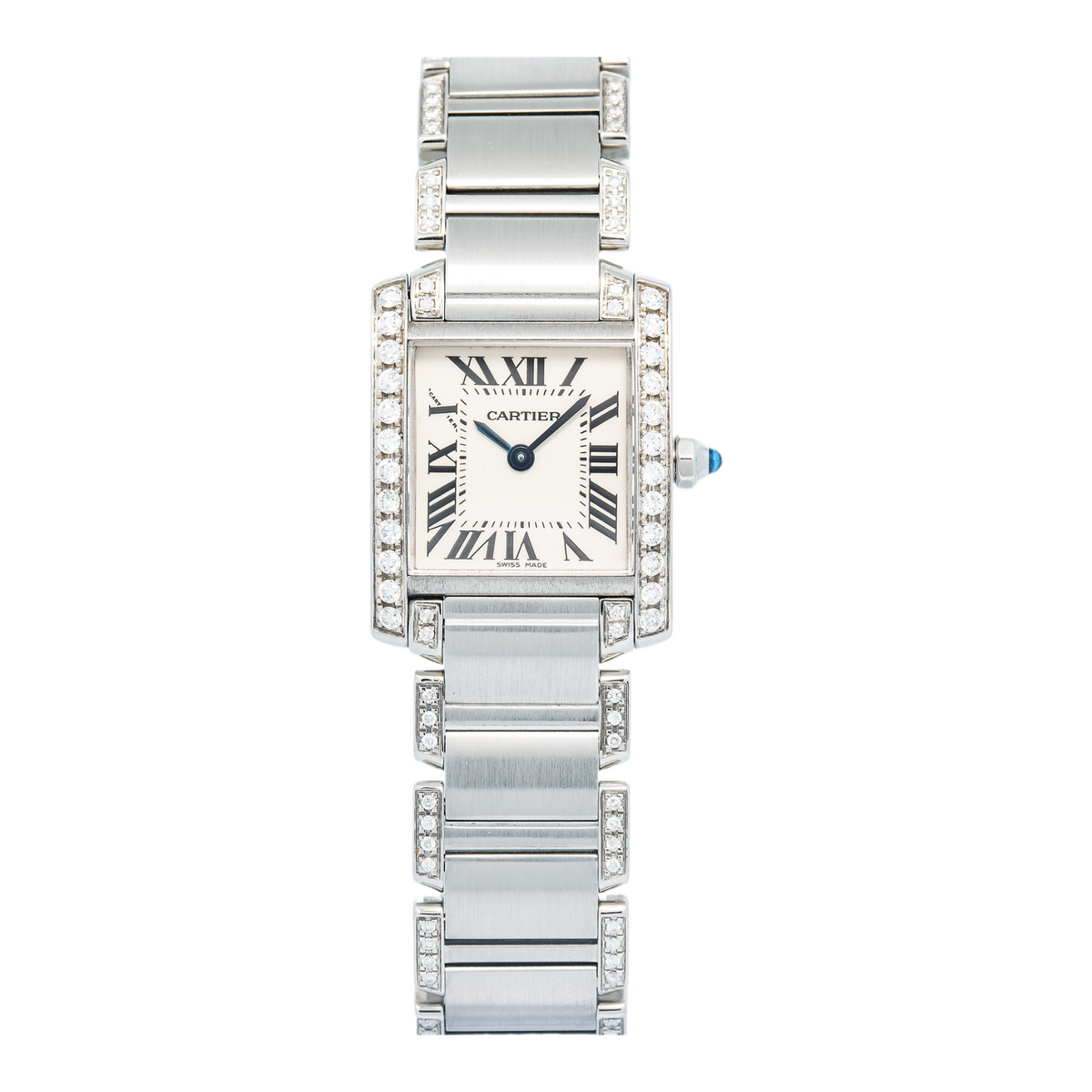 Cartier Tank Francaise 2384 W51008Q3 Afterset Natural Diamond Quartz Ladies 25mm