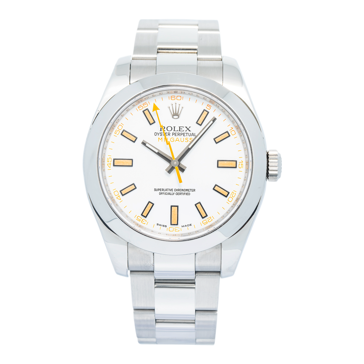 Rolex Milgauss 116400 Stainless Steel Auto Oyster White Dial Men's Watch 40mm