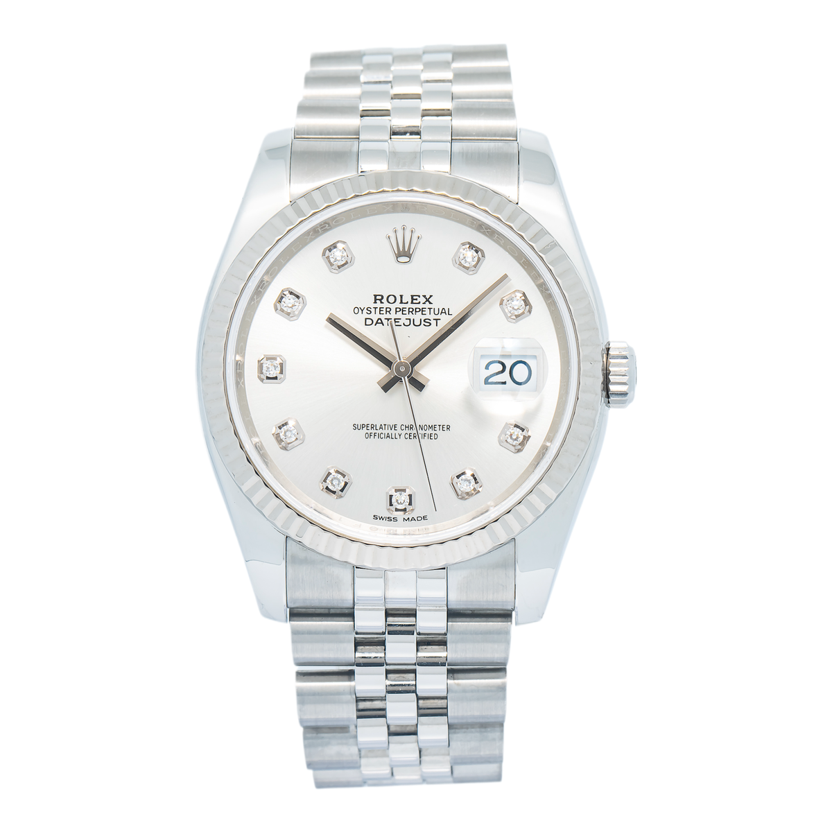 Rolex Datejust 116234G SS Auto Jubilee Factory Diamond Silver Dial Unisex 36mm