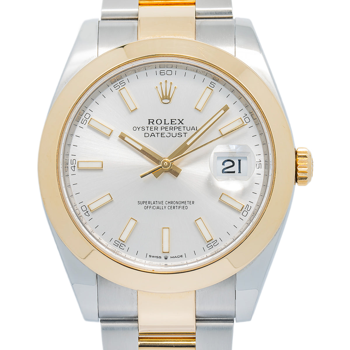 Rolex DateJust 126303 18K Yellow Two-Tone Oyster Silver Index Dial Watch 41mm